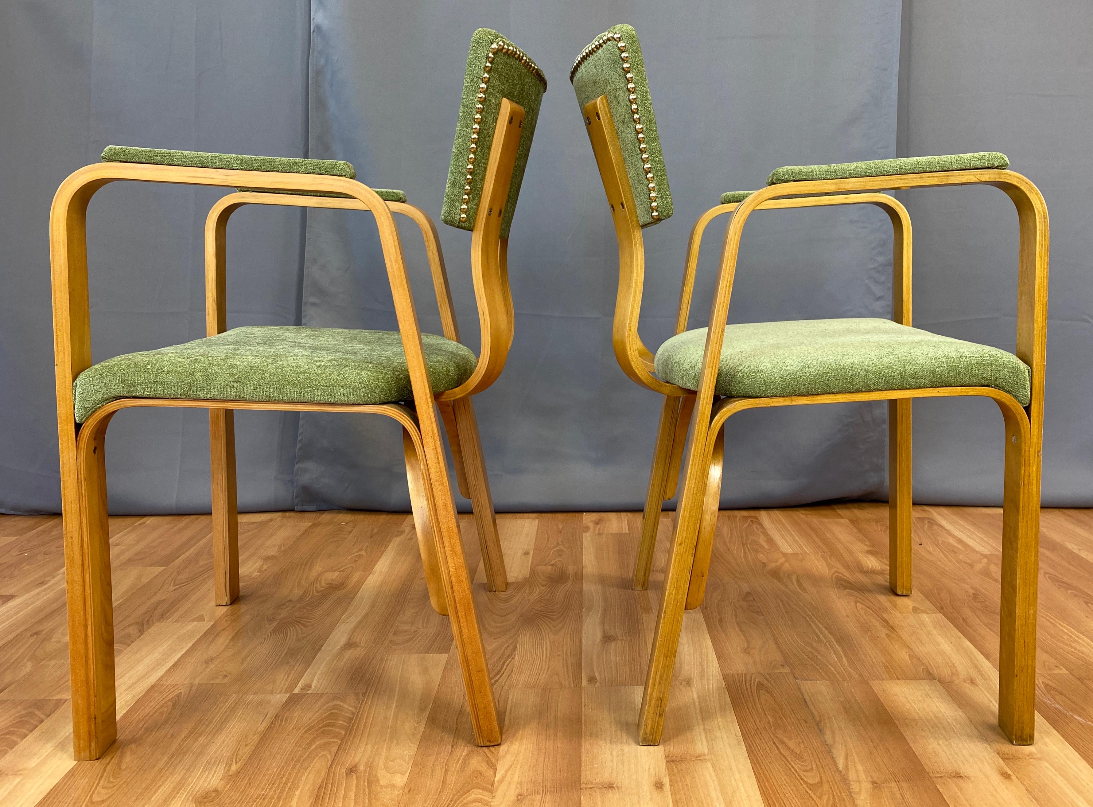 Pair 1950s Bentwood Thonet Armchairs Green Upholstery 1