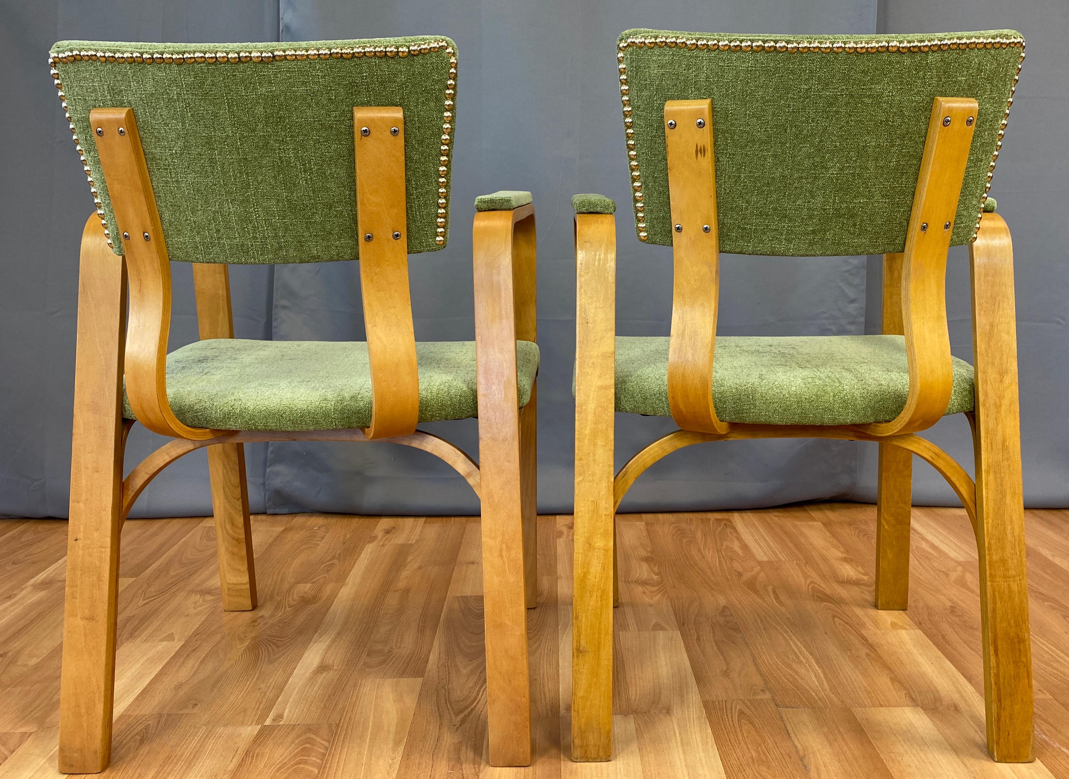 Pair 1950s Bentwood Thonet Armchairs Green Upholstery 2