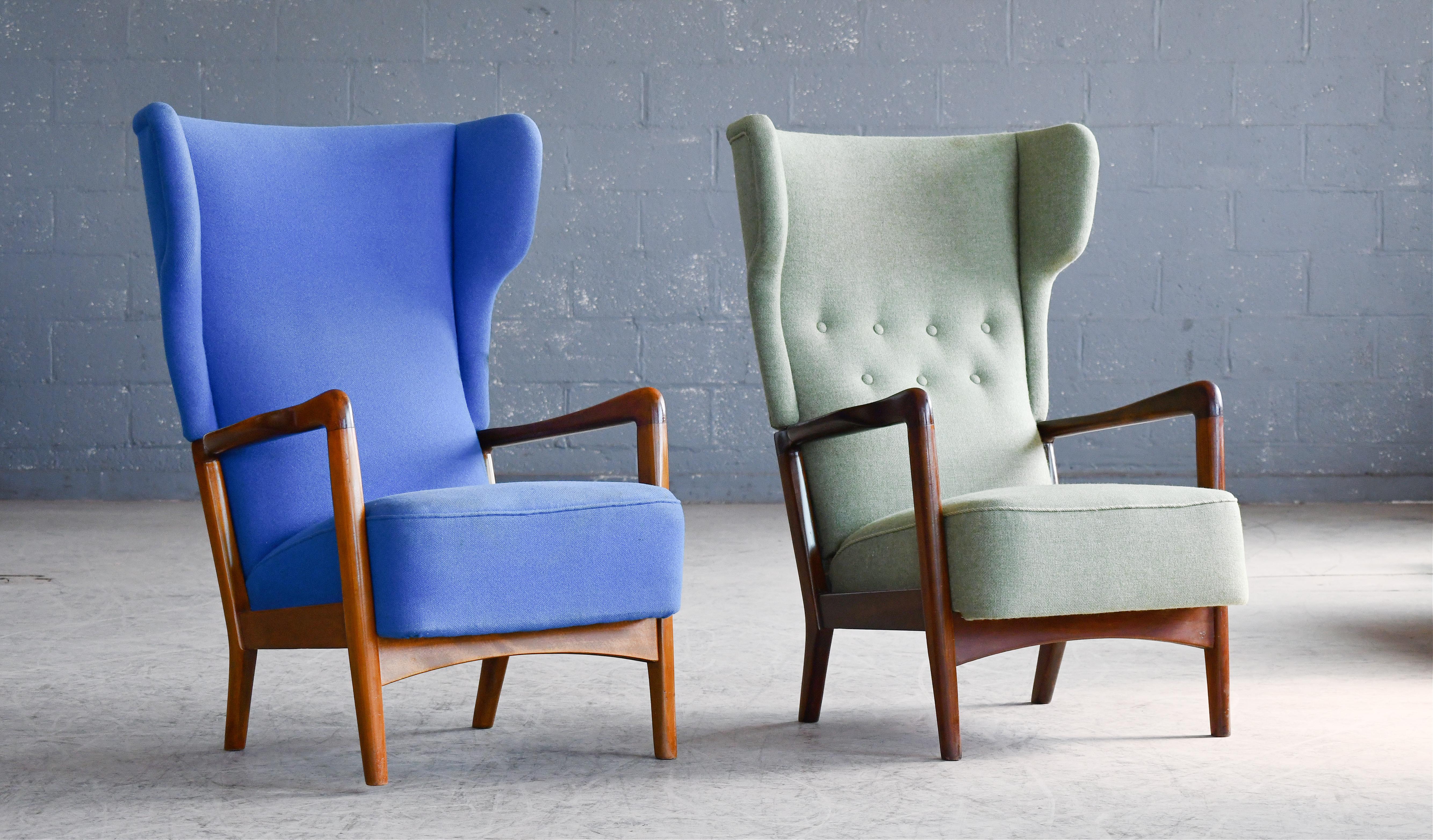 Mid-Century Modern Pair 1950's Danish Soren Hansen for Fritz Hansen Wingback Lounge Chairs