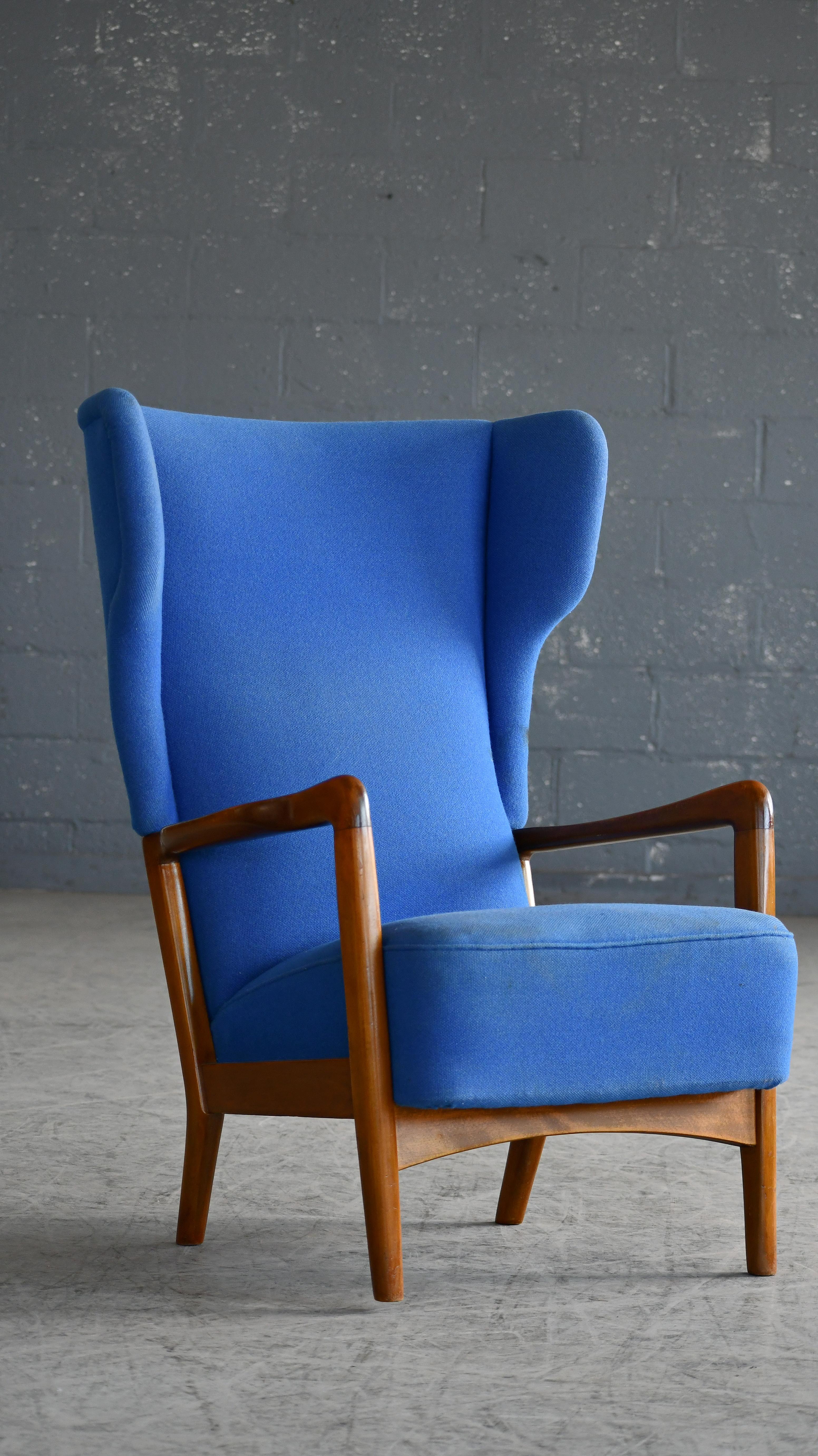 Pair 1950's Danish Soren Hansen for Fritz Hansen Wingback Lounge Chairs 1