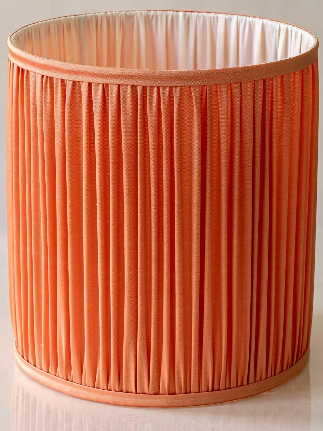 Delft Green Table Lamps (1950-1970) with New Pleated Peach Silk Shades, Set of 2 4