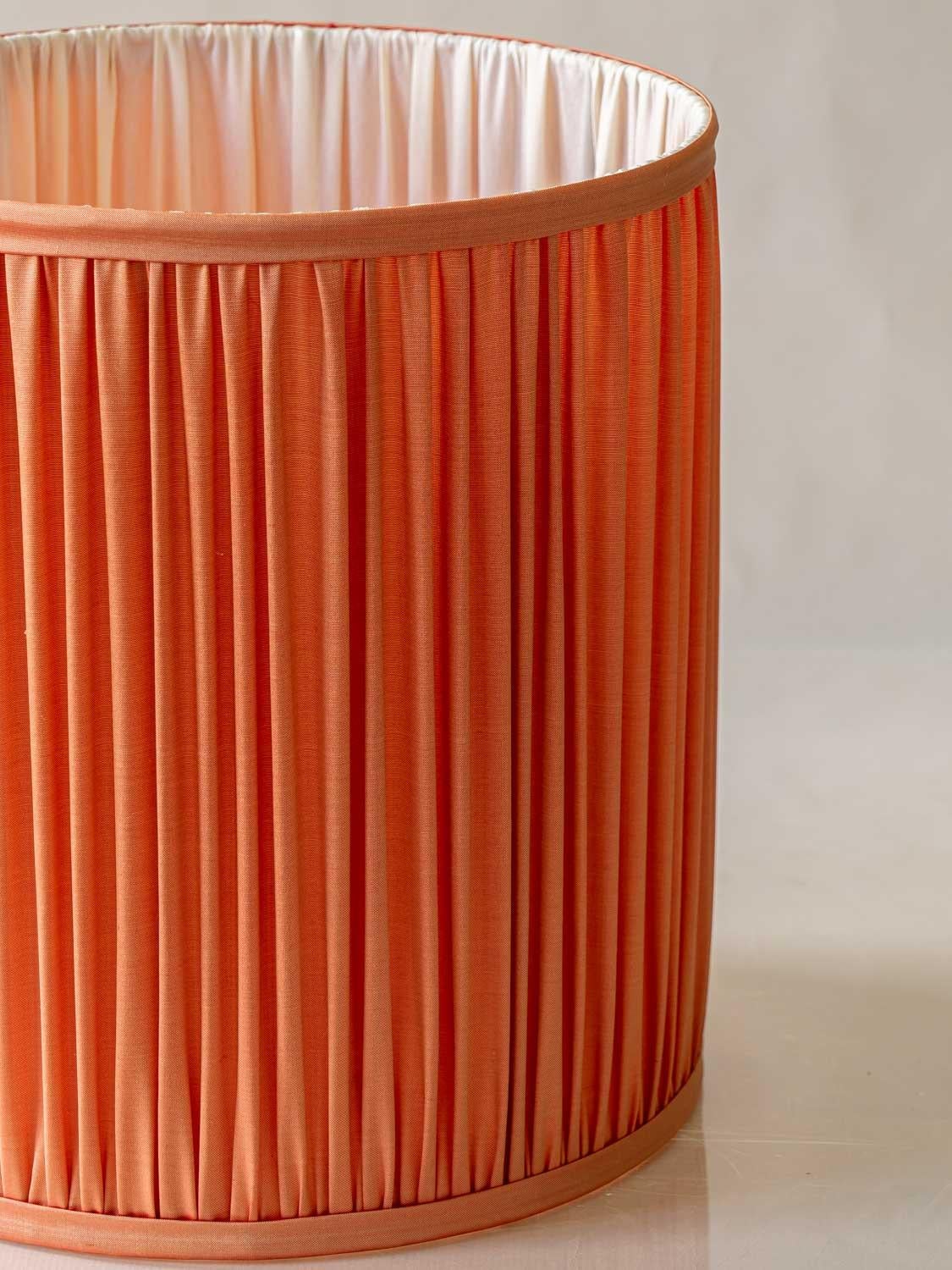 Brass Delft Green Table Lamps (1950-1970) with New Pleated Peach Silk Shades, Set of 2