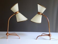 Pair of   French Mid Century  Tripod Table Lamps Lights, Stilnovo Style, 1950s,