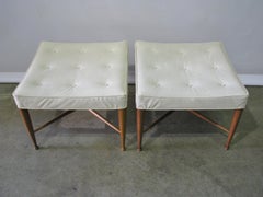 Pair of 1950s Edward Wormley for Dunbar "Thebes" Stools, Original Upholstery