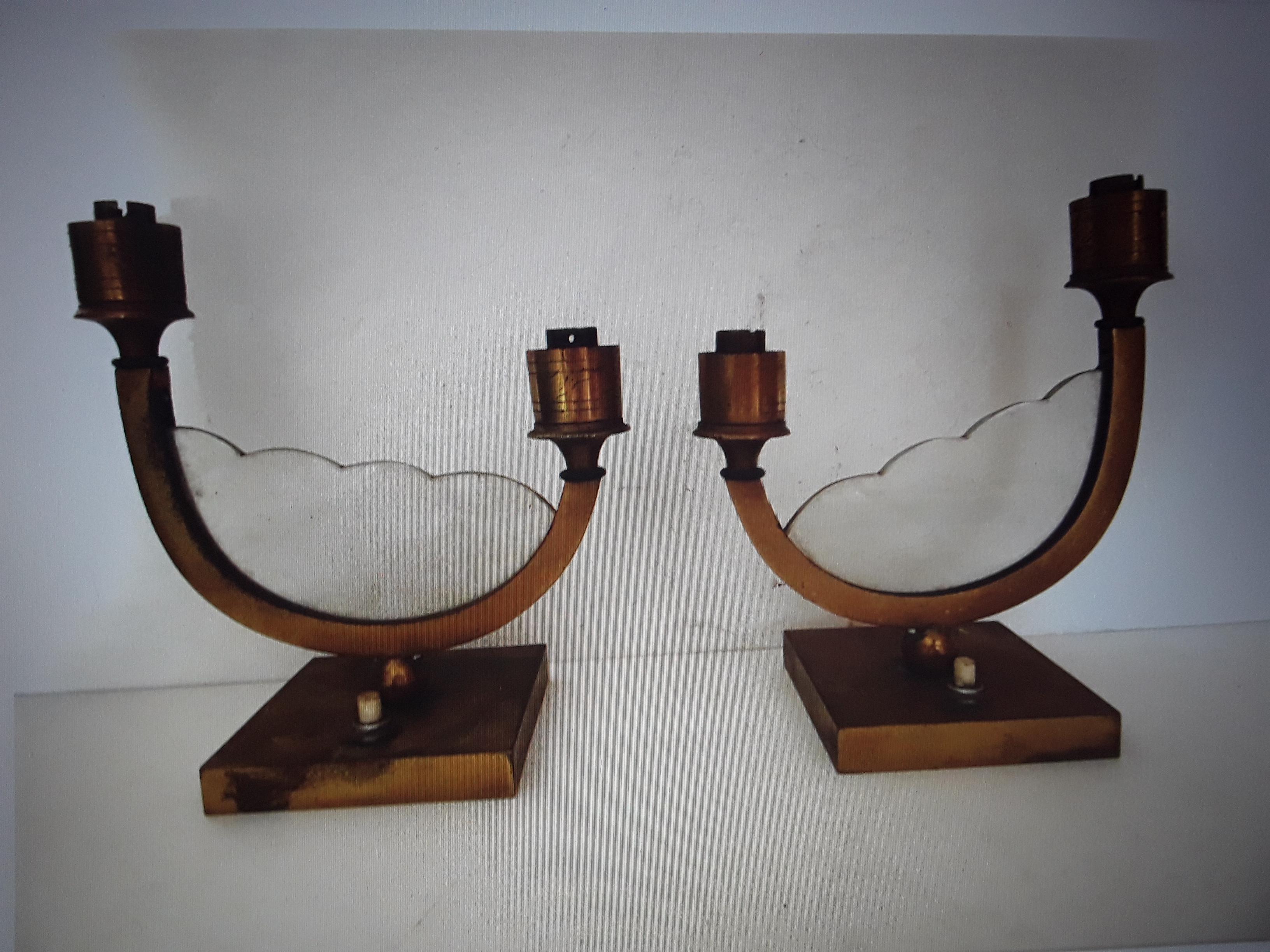 Pair 1950's French Mid Century Modern Gilt Bronze Bed Side Table Lamps  For Sale 5