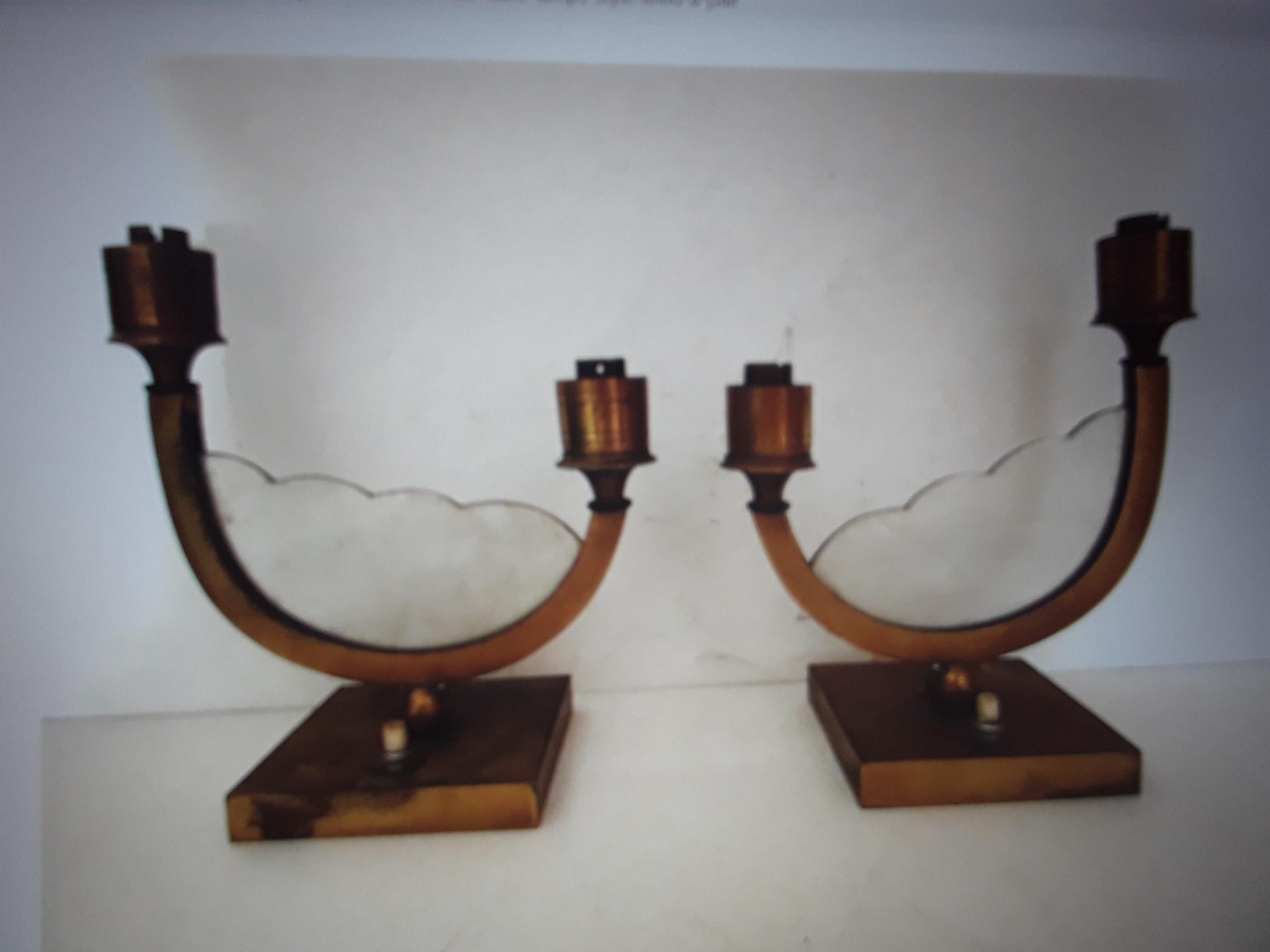 Pair 1950's French Mid Century Modern Gilt Bronze Bed Side Table Lamps  For Sale 6