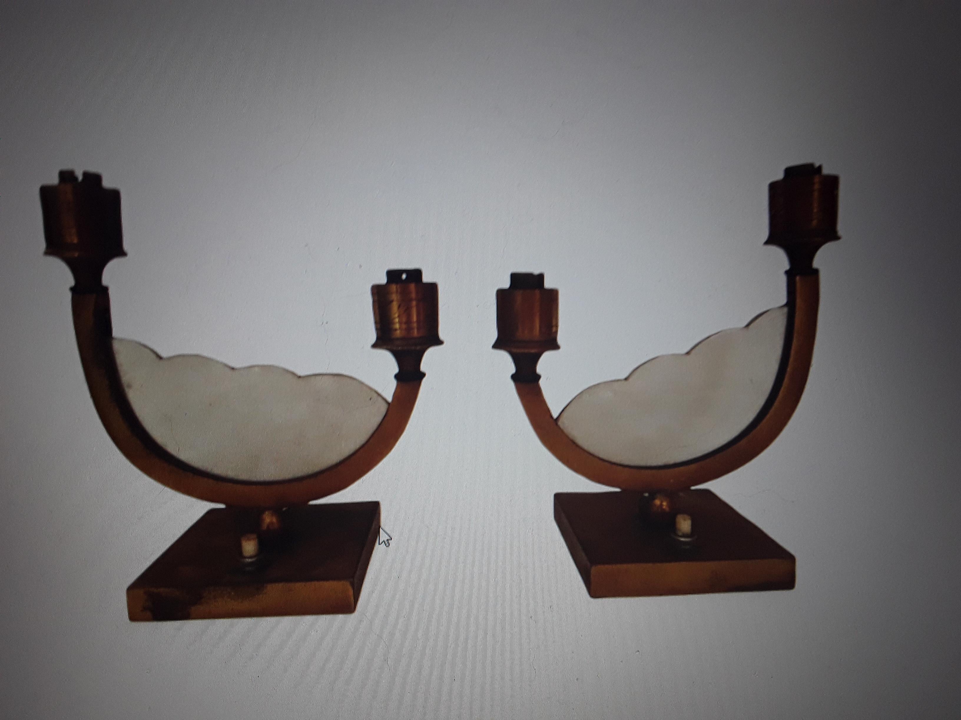 Pair 1950's French Mid Century Modern Gilt Bronze Bed Side Table Lamps  For Sale 7