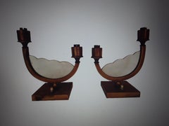 Pair 1950's French Mid Century Modern Gilt Bronze Bed Side Table Lamps