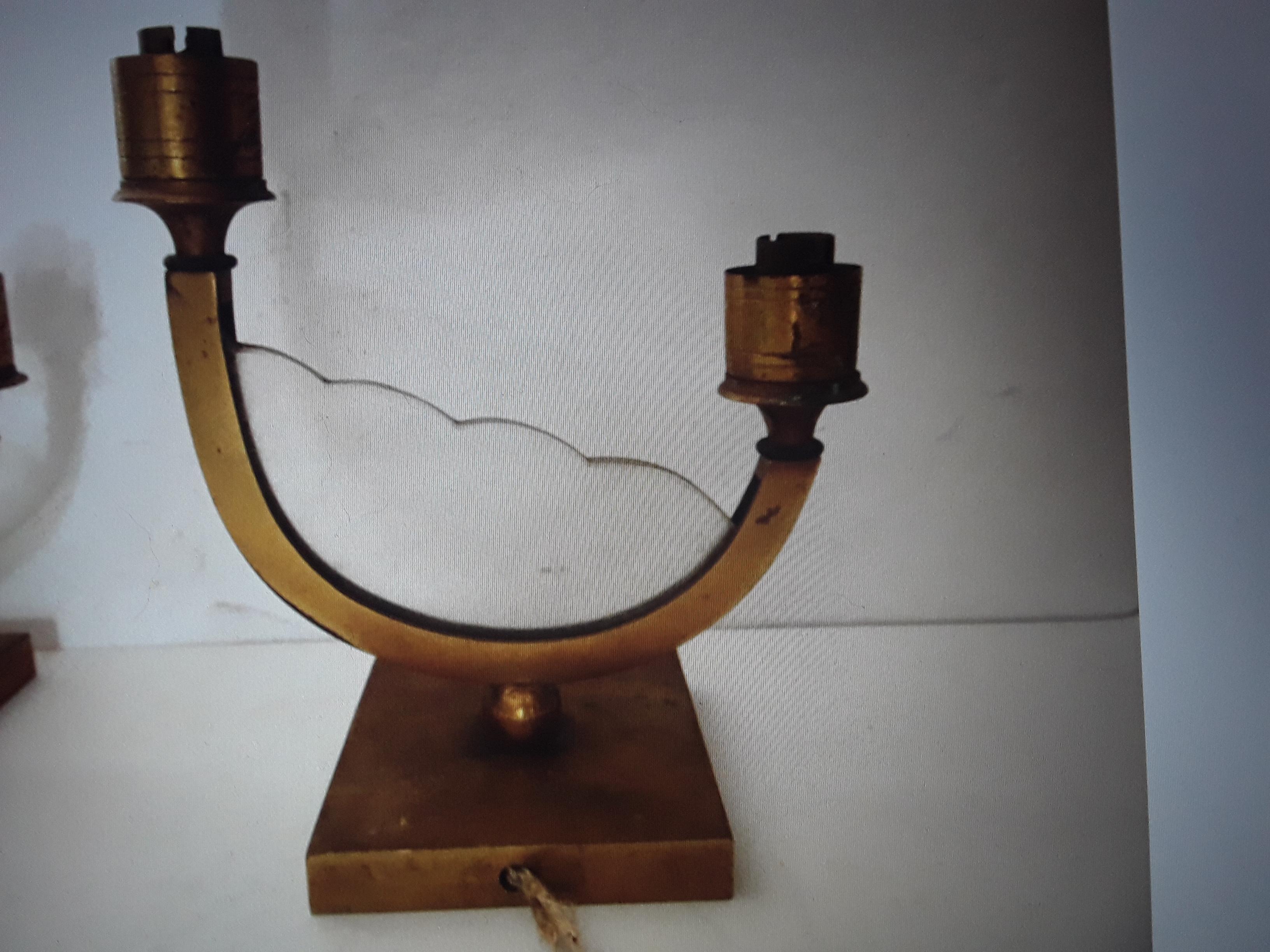 Pair 1950's French Mid Century Modern Gilt Bronze Bed Side Table Lamps  For Sale 1