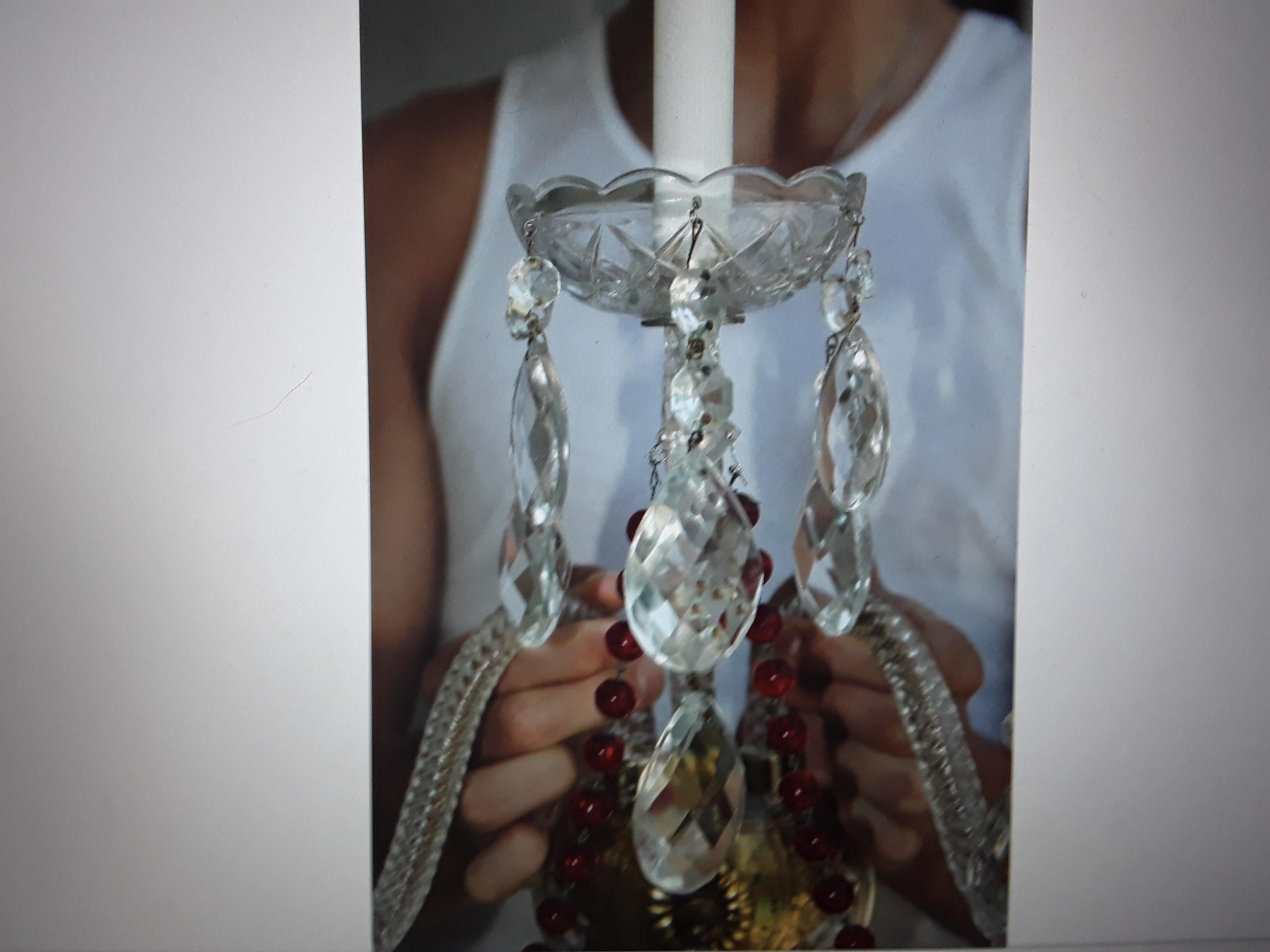 Pair 1950's Hollywood Regency Crystal Wall Sconces style Waterford/ Baccarat In Good Condition For Sale In Opa Locka, FL