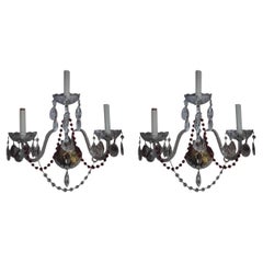 Pareja de Apliques de Cristal Hollywood Regency de los años 50 estilo Waterford/ Baccarat