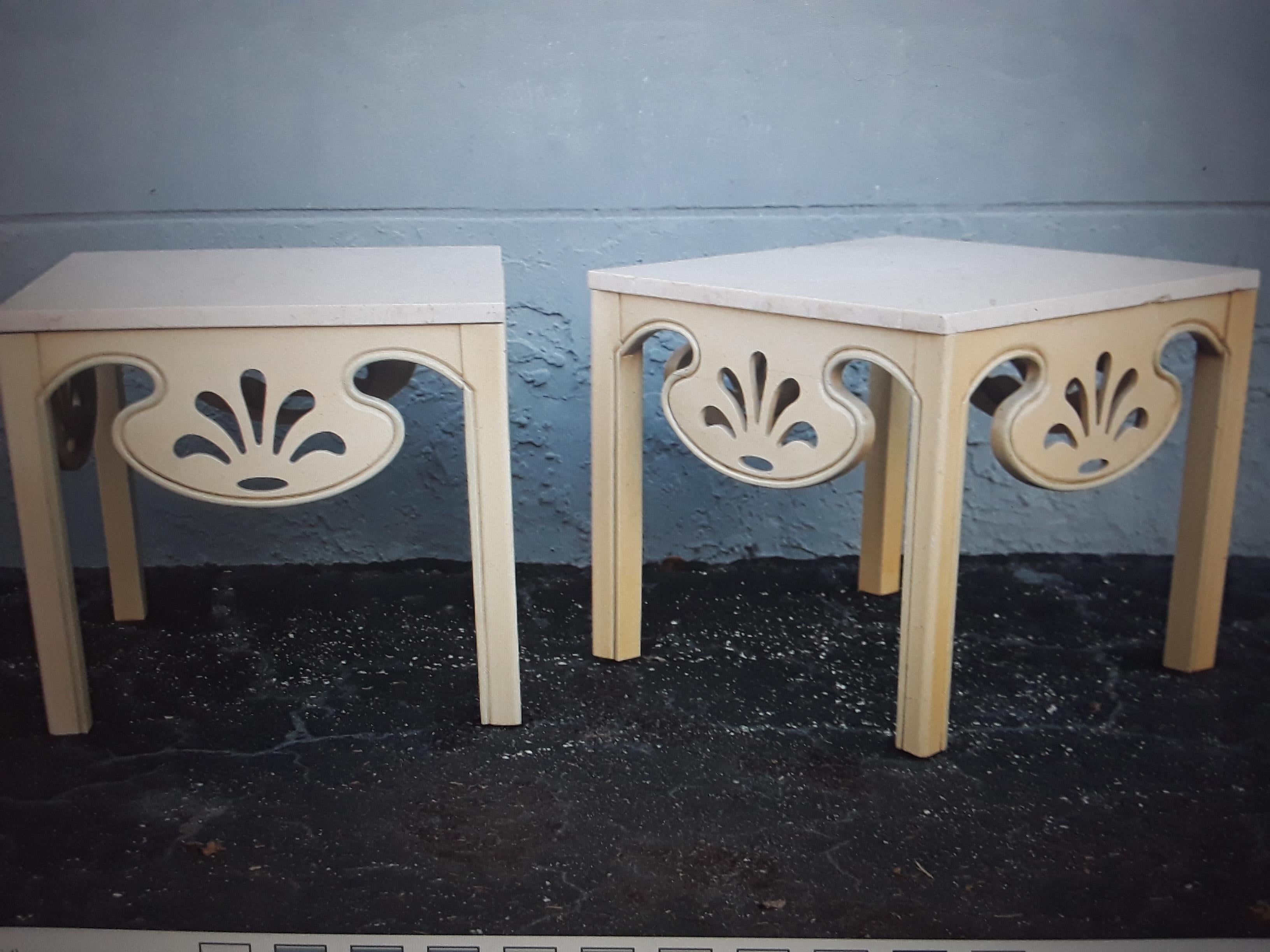 American Pair 1950's Hollywood Regency Stone Top Side Tables/ End Tables For Sale
