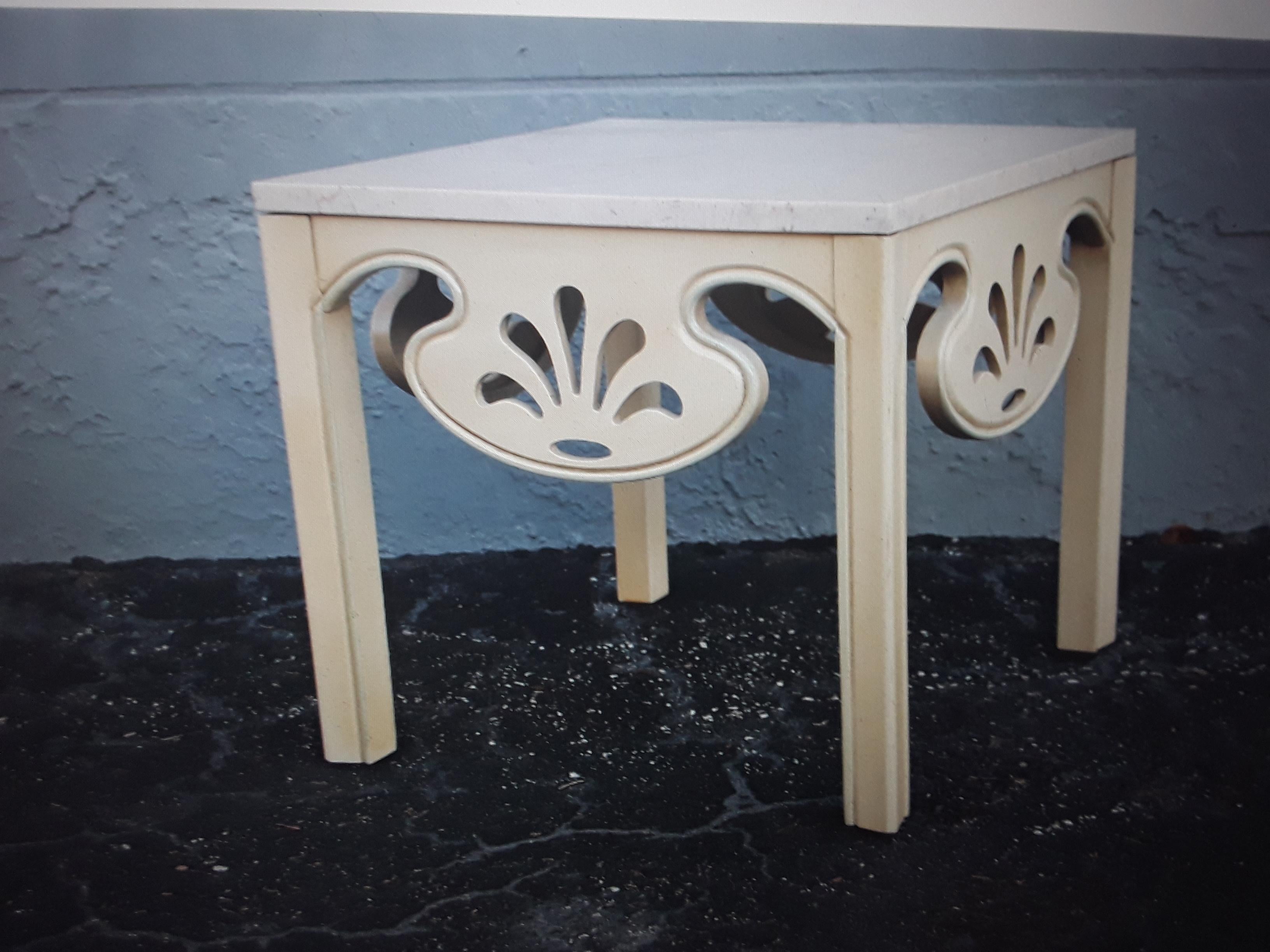 Wood Pair 1950's Hollywood Regency Stone Top Side Tables/ End Tables For Sale