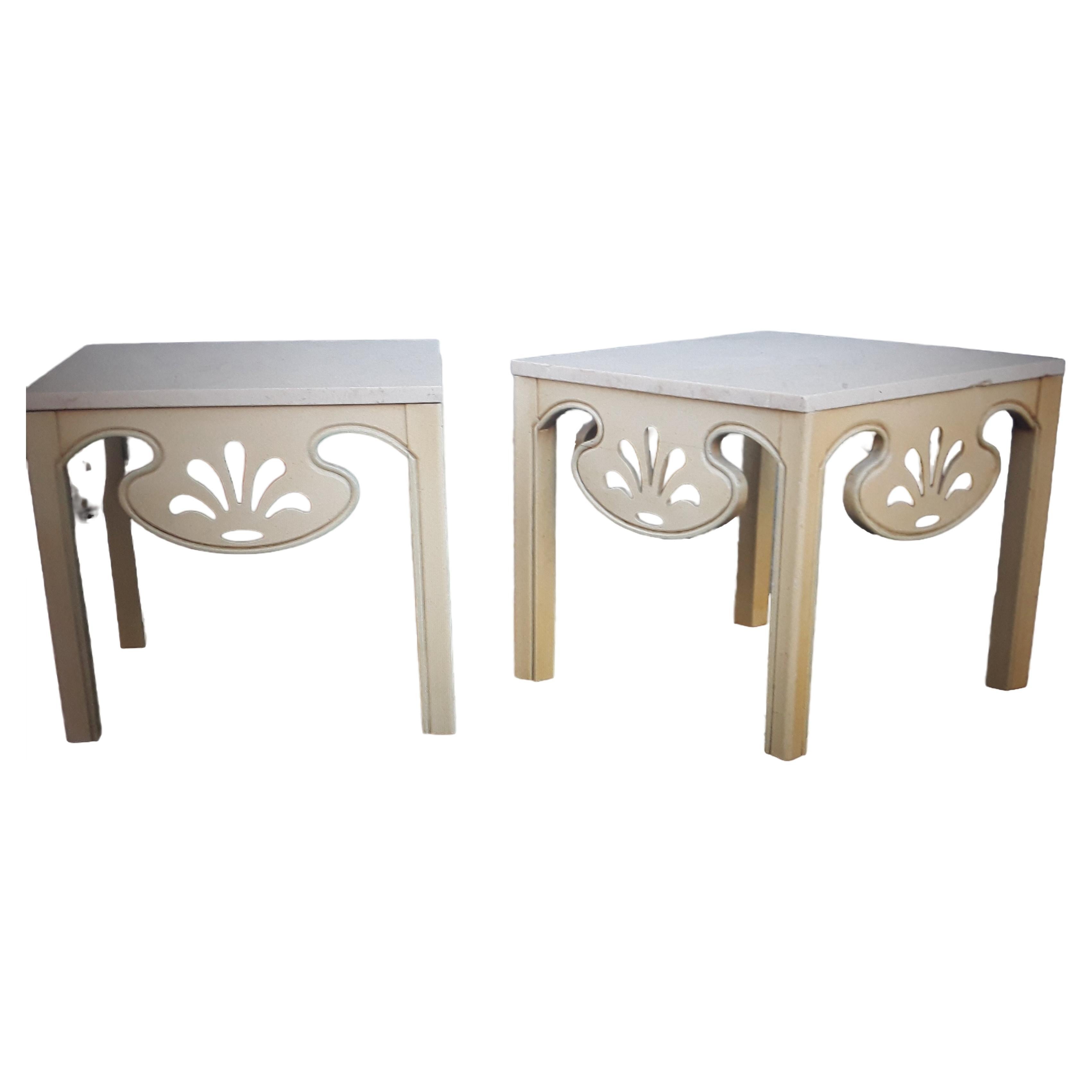 Pair 1950's Hollywood Regency Stone Top Side Tables/ End Tables For Sale