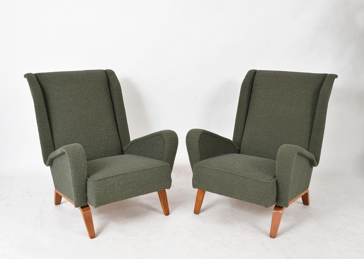 Mid-Century Modern Pair 1950s Italian Armchairs Lounge Chairs ISA Bergamo Gio Ponti Style