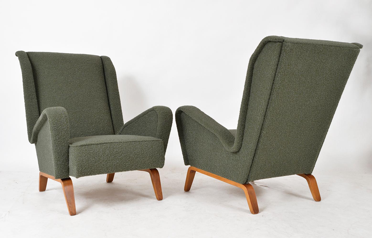 Veneer Pair 1950s Italian Armchairs Lounge Chairs ISA Bergamo Gio Ponti Style