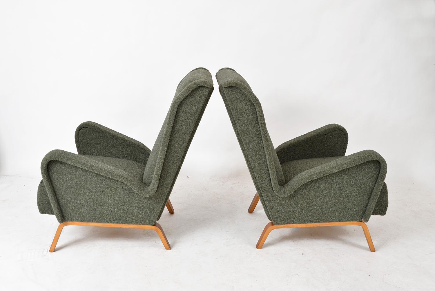20th Century Pair 1950s Italian Armchairs Lounge Chairs ISA Bergamo Gio Ponti Style
