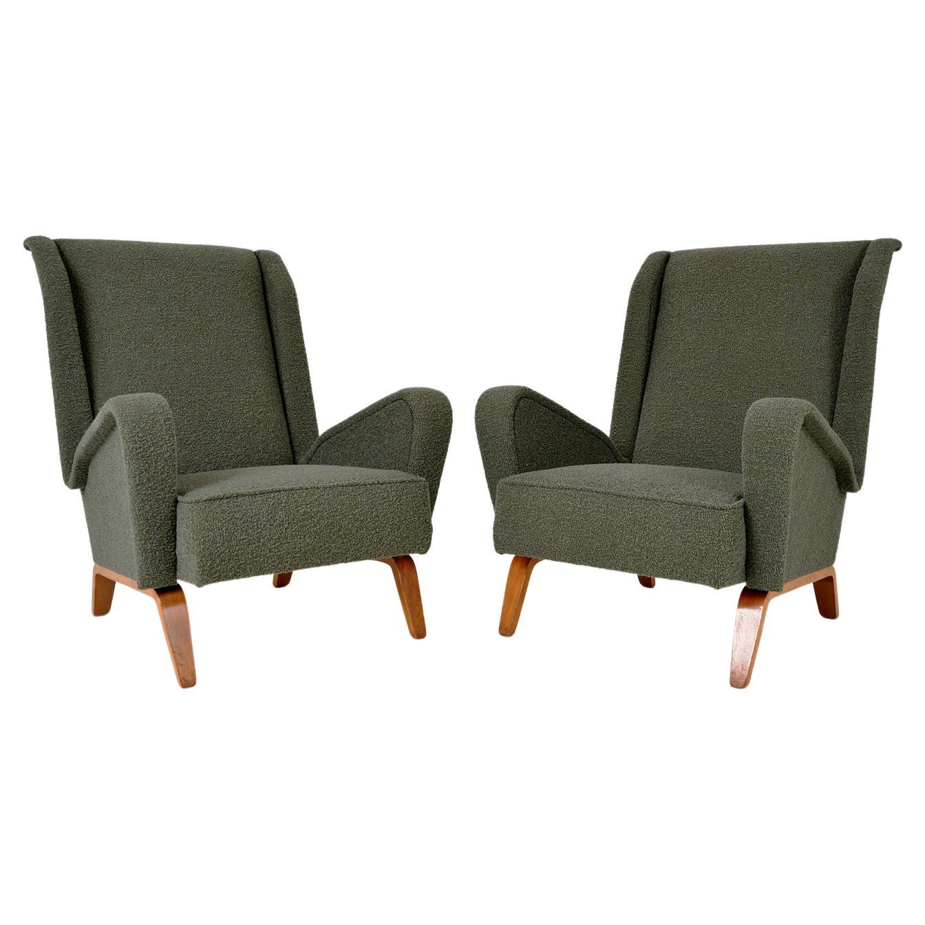 Pair 1950s Italian Armchairs Lounge Chairs ISA Bergamo Gio Ponti Style