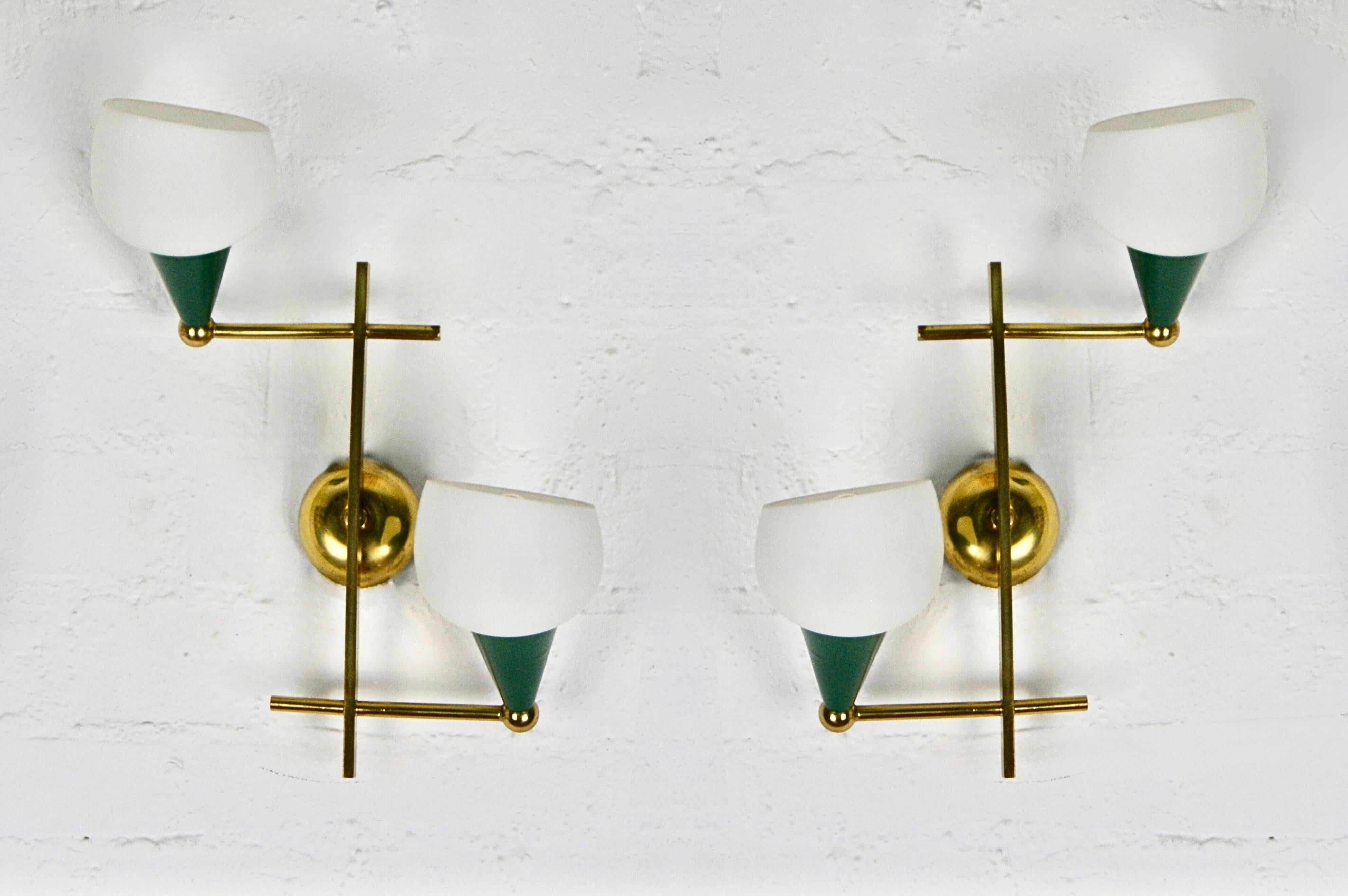 Mid-Century Modern Pair 1950s Italian Design Brass Wall Sconces Stilnovo Style