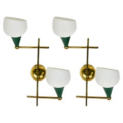 Pair 1950s Italian Design Brass Wall Sconces Stilnovo Style