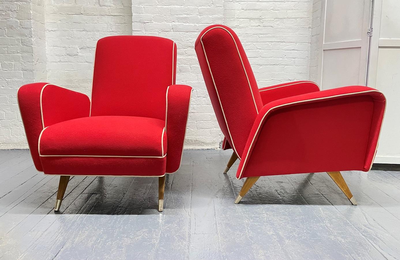 Mid-Century Modern Pair 1950s Italian Lounge Chairs For Sale