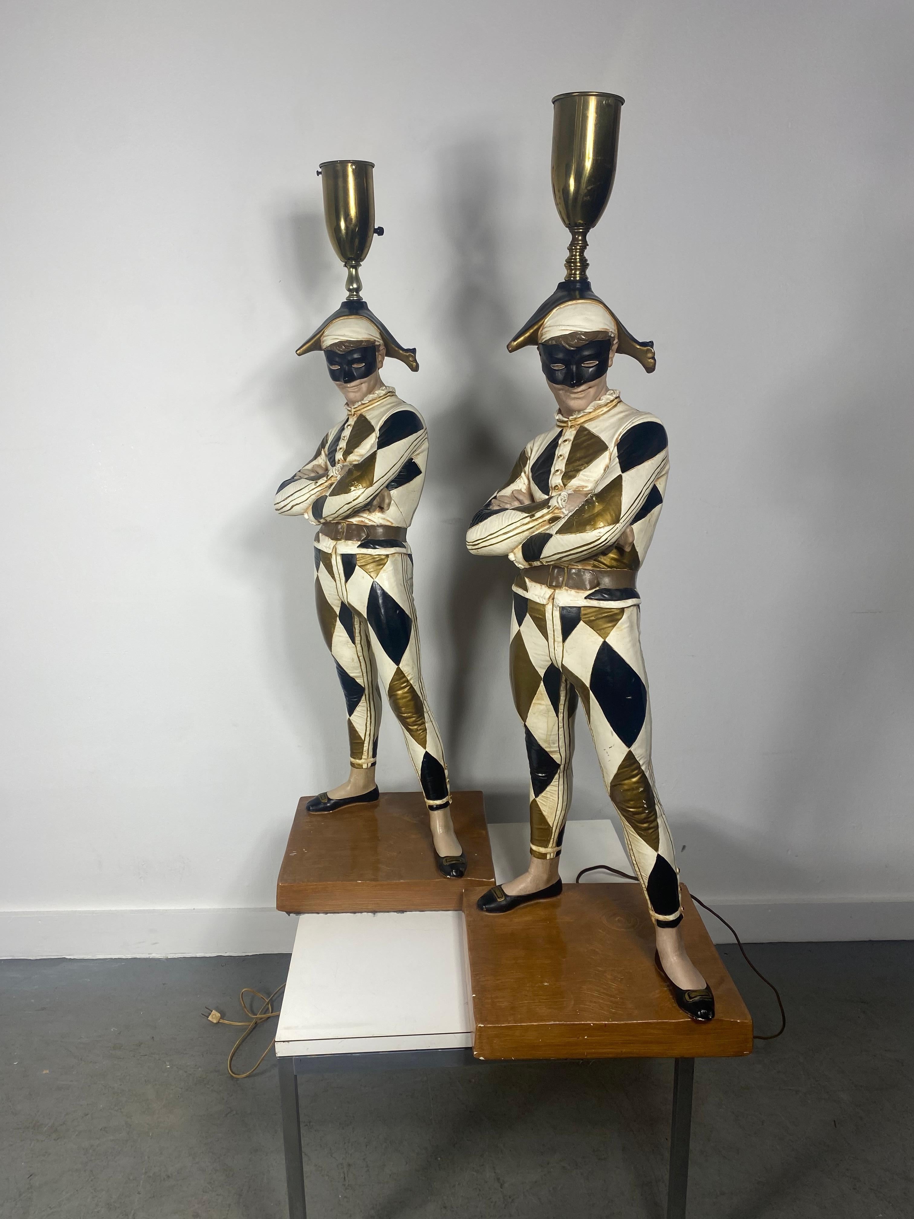 Painted Pair 1950s Large Plaster Harlequin Lamps, Classic Mid-Century Modern