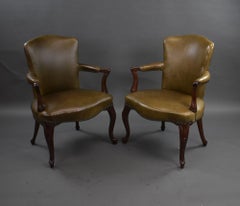 Pair 1950s Mahogany Leather Desk Chairs