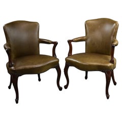 Pair 1950s Mahogany Leather Desk Chairs