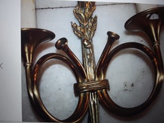 Pair 1950's MCM Maison Bagues style "Curled Horns" Dore Bronze Wall Sconces