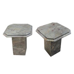 Pair 1950s Mid Century Italian Grey Bevelled Edged Marble Octagonal Side Tables