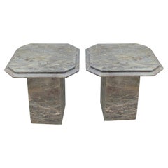 Pair 1950s Mid Century Italian Grey Bevelled Edged Marble Octagonal Side Tables