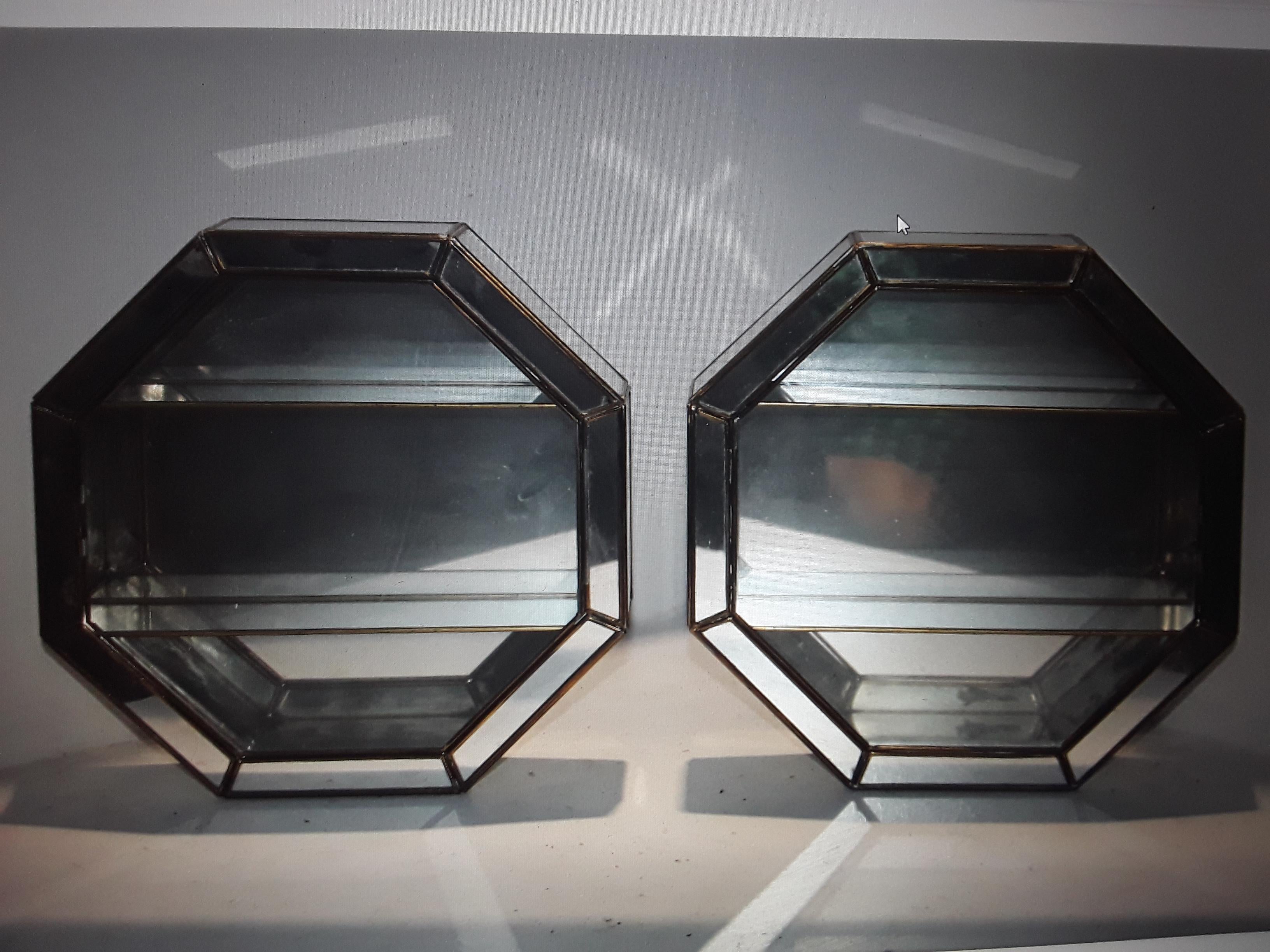 Pair 1950s Mid Century Modern Fully Mirrored Trinket Box Wall Mirrors w/ Shelves For Sale 7