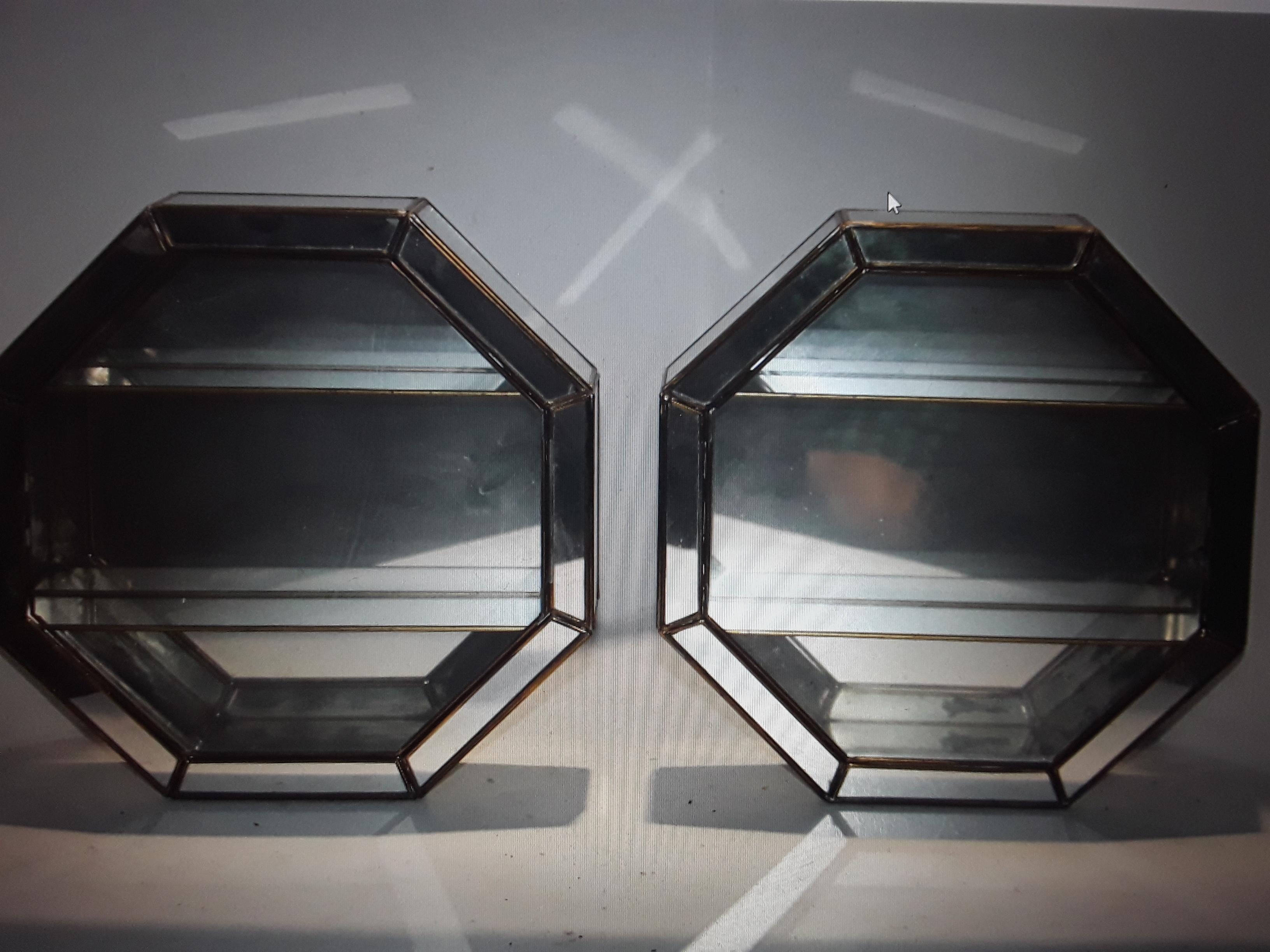 Pair 1950s Mid Century Modern Fully Mirrored Trinket Box Wall Mirrors w/ Shelves For Sale 8
