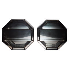 Pair 1950s Mid Century Modern Fully Mirrored Trinket Box Wall Mirrors w/ Shelves