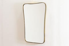 Pair 1950s Mid Century Modern Gio Ponti Attributed Brass Wall Mirrors, Italy