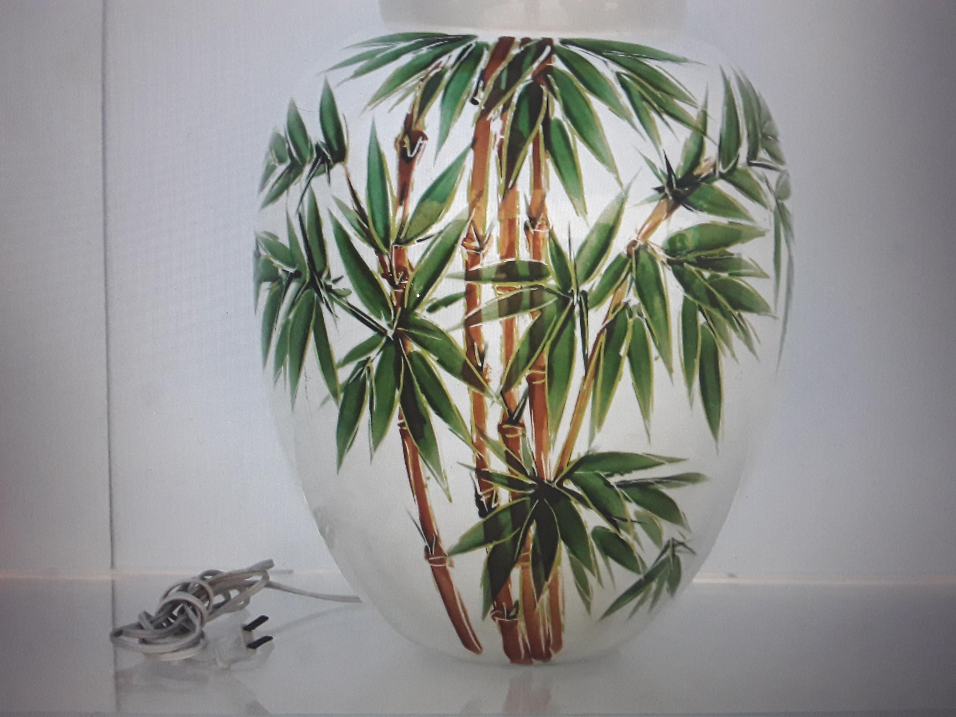 Terracotta Pair 1950's Mid Century Modern Glazed Terra Cotta Enamlled Palm Trees Lamps For Sale
