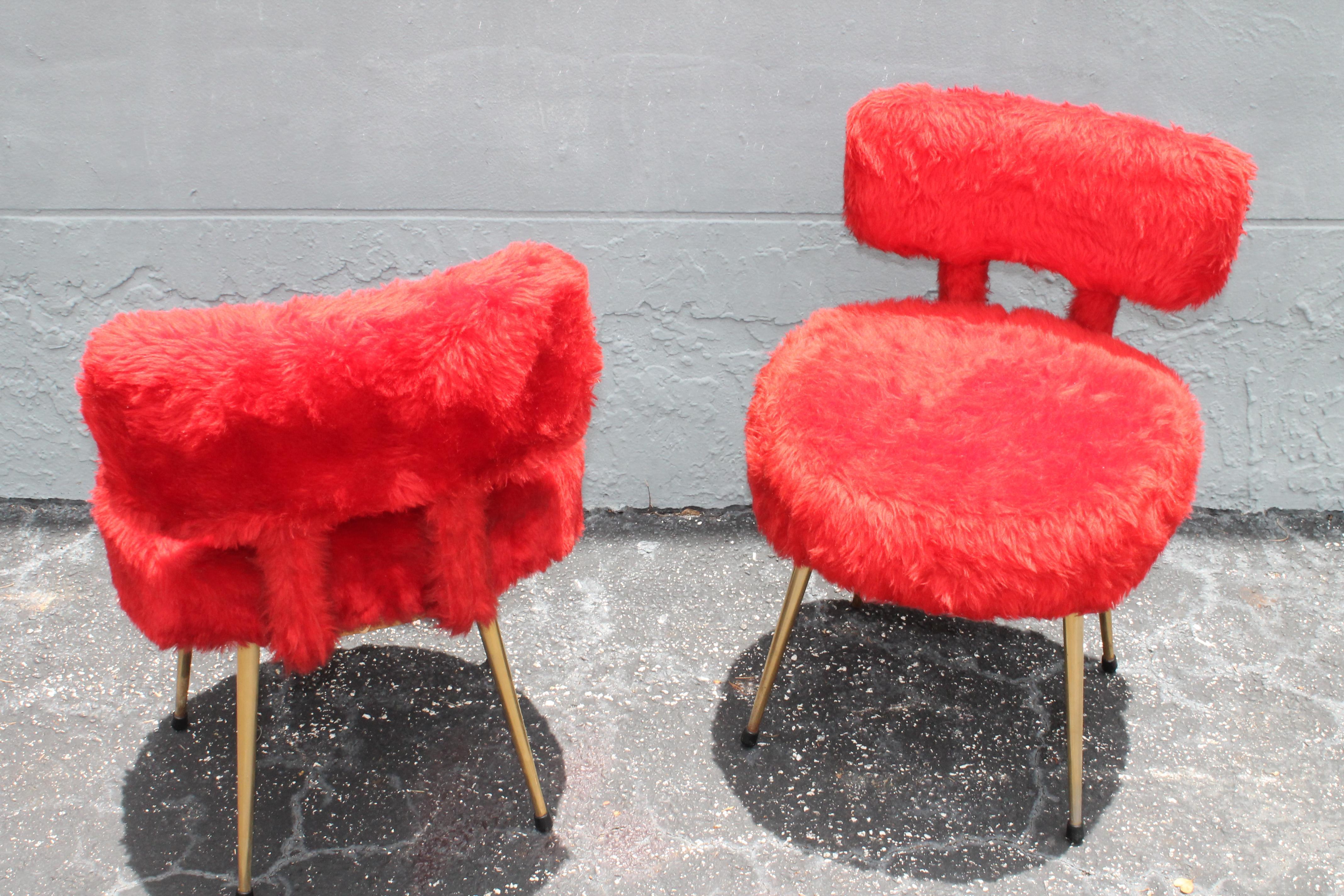 Mid-20th Century Pair 1950's Mid Century Modern Red Plush Faux Fur - George Jetsen  Look````````` For Sale