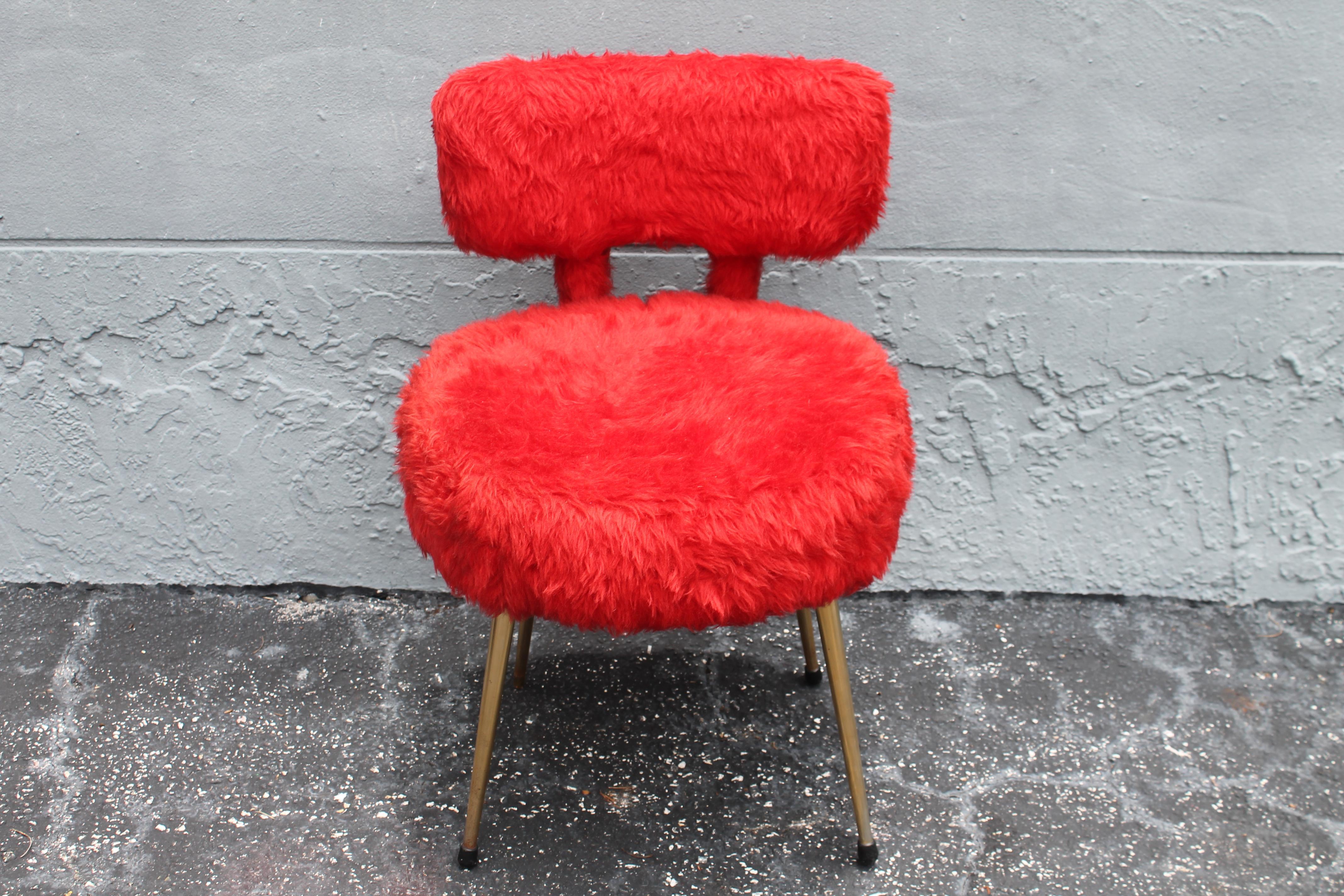 Pair 1950's Mid Century Modern Red Plush Faux Fur - George Jetsen  Look````````` For Sale 1