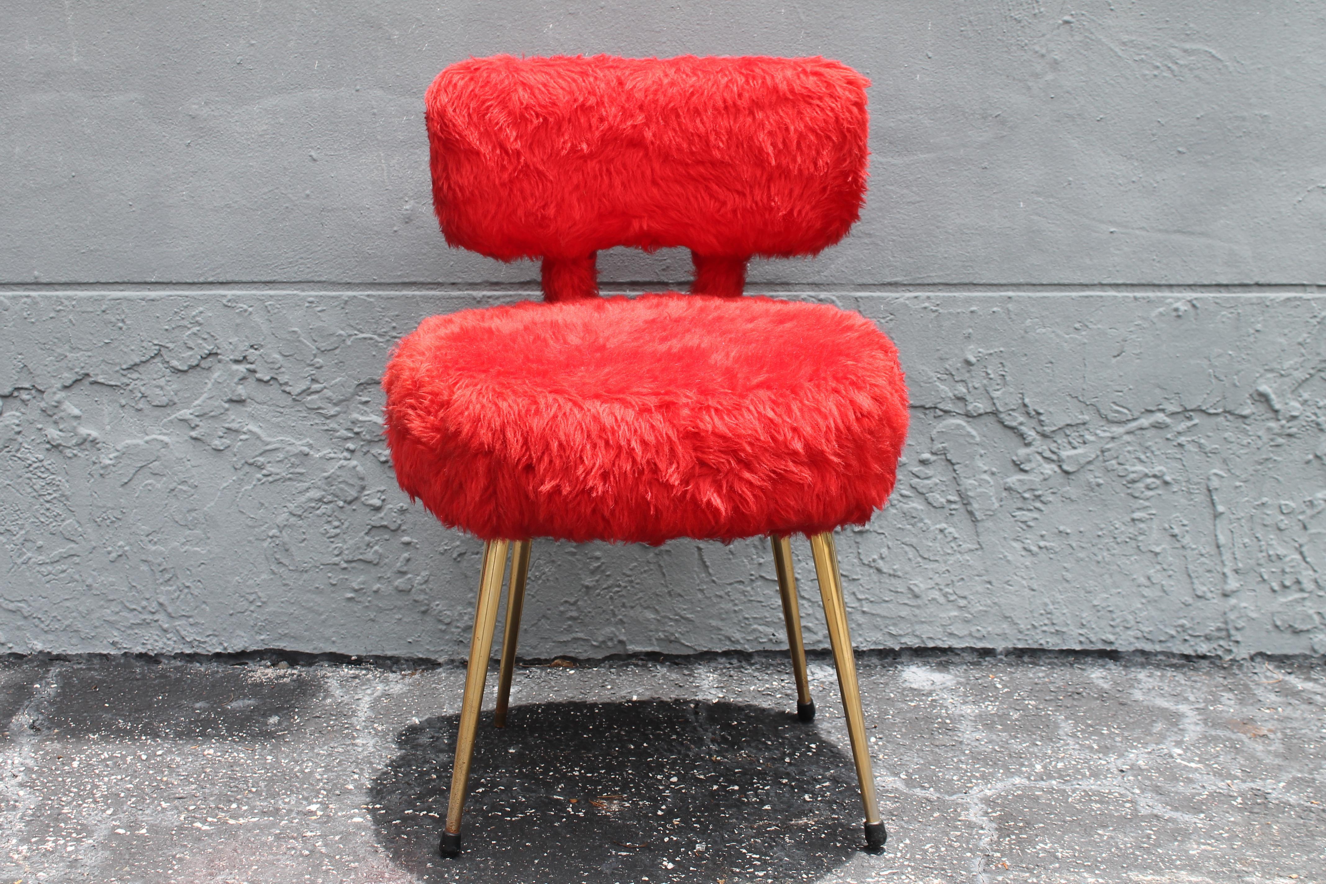 Pair 1950's Mid Century Modern Red Plush Faux Fur - George Jetsen  Look````````` For Sale 2