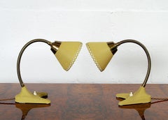 Pair 50s Midcentury Yellow Crow Feet Swedish Table Bedside Lamps by EWA Varnarmo