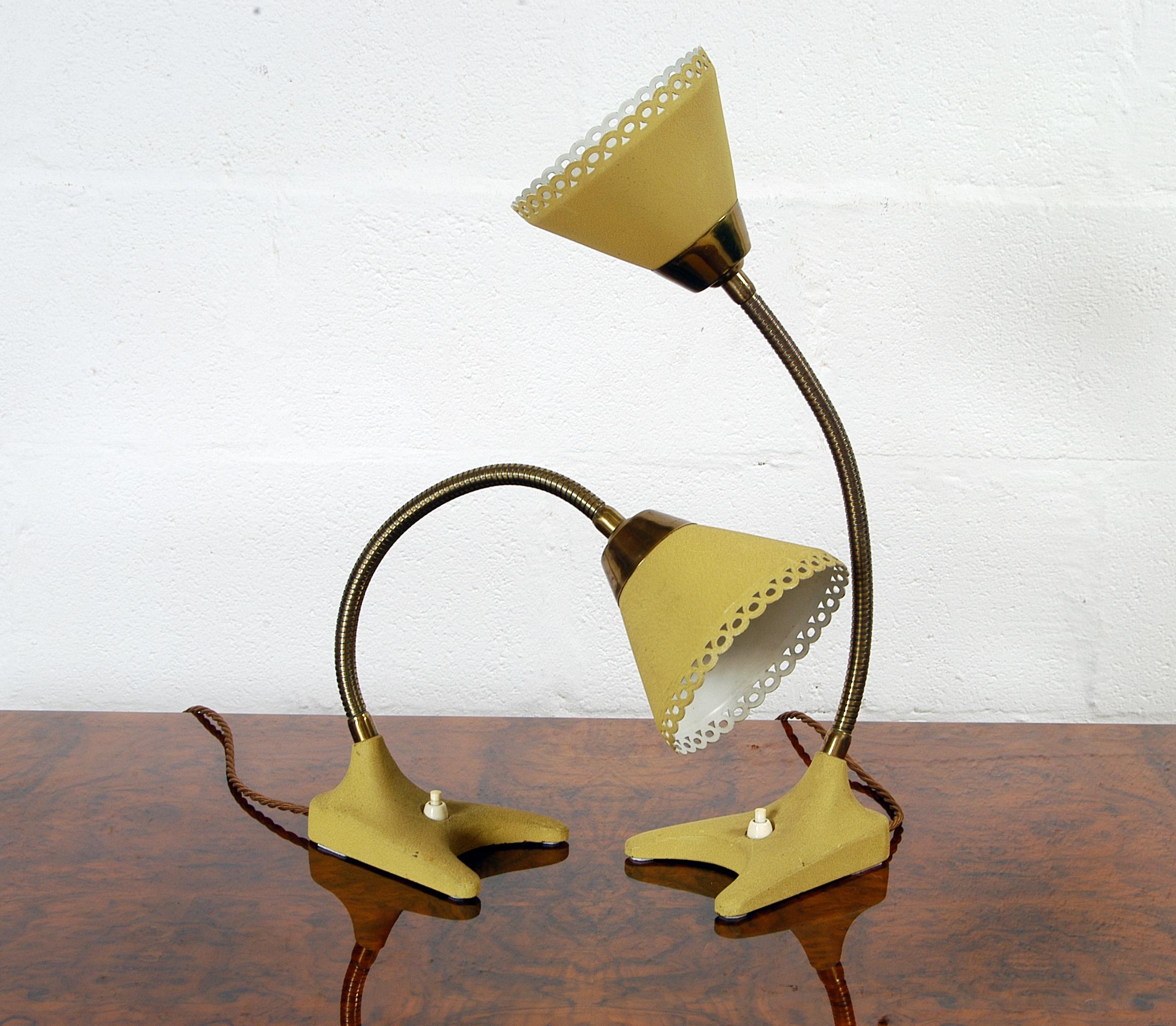 20th Century Pair 50s Midcentury Yellow Crow Feet Swedish Table Bedside Lamps by EWA Varnarmo