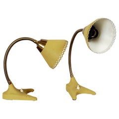 Vintage Pair 50s Midcentury Yellow Crow Feet Swedish Table Bedside Lamps by EWA Varnarmo