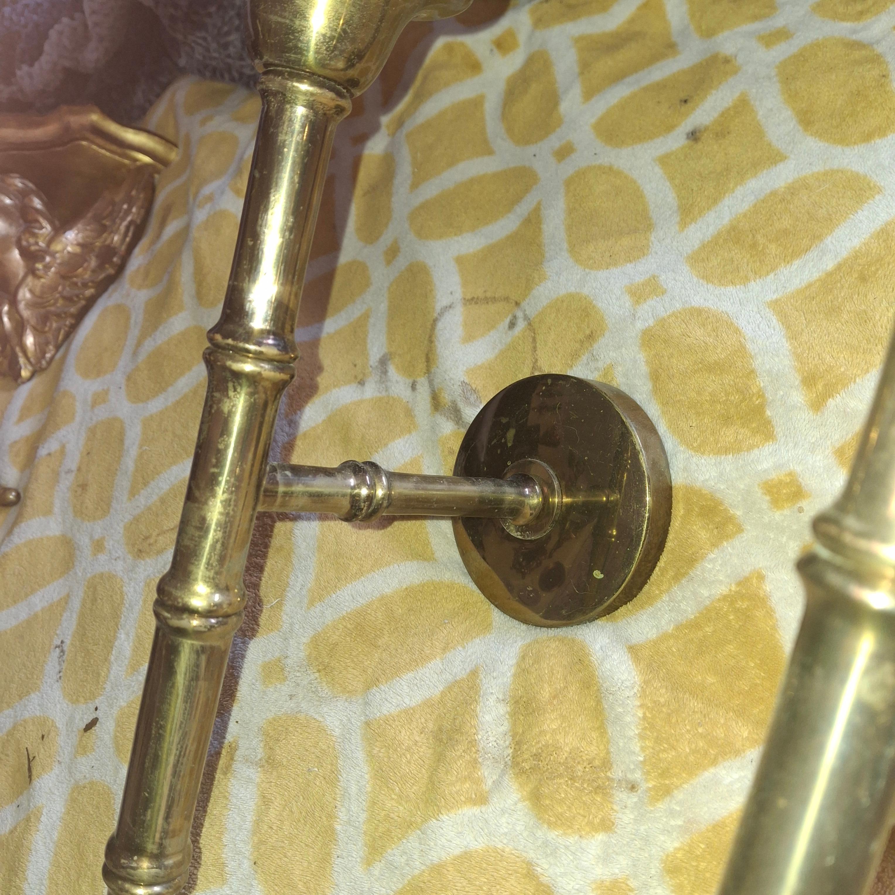 Pair 1950s Mid Century Tall Bronze Bamboo Wall Sconces by Maison Bagues France For Sale 9