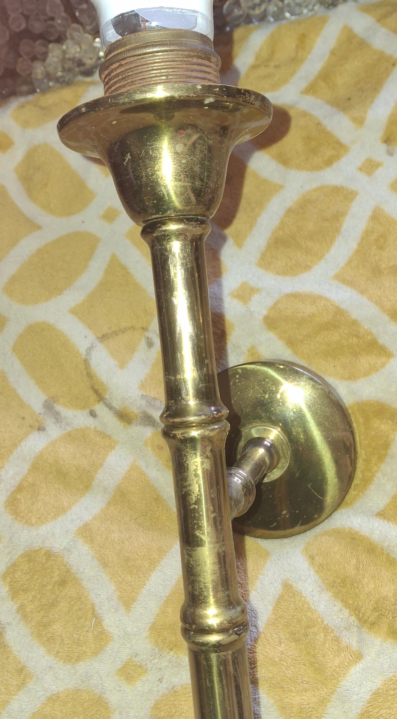 Mid-20th Century Pair 1950s Mid Century Tall Bronze Bamboo Wall Sconces by Maison Bagues France For Sale