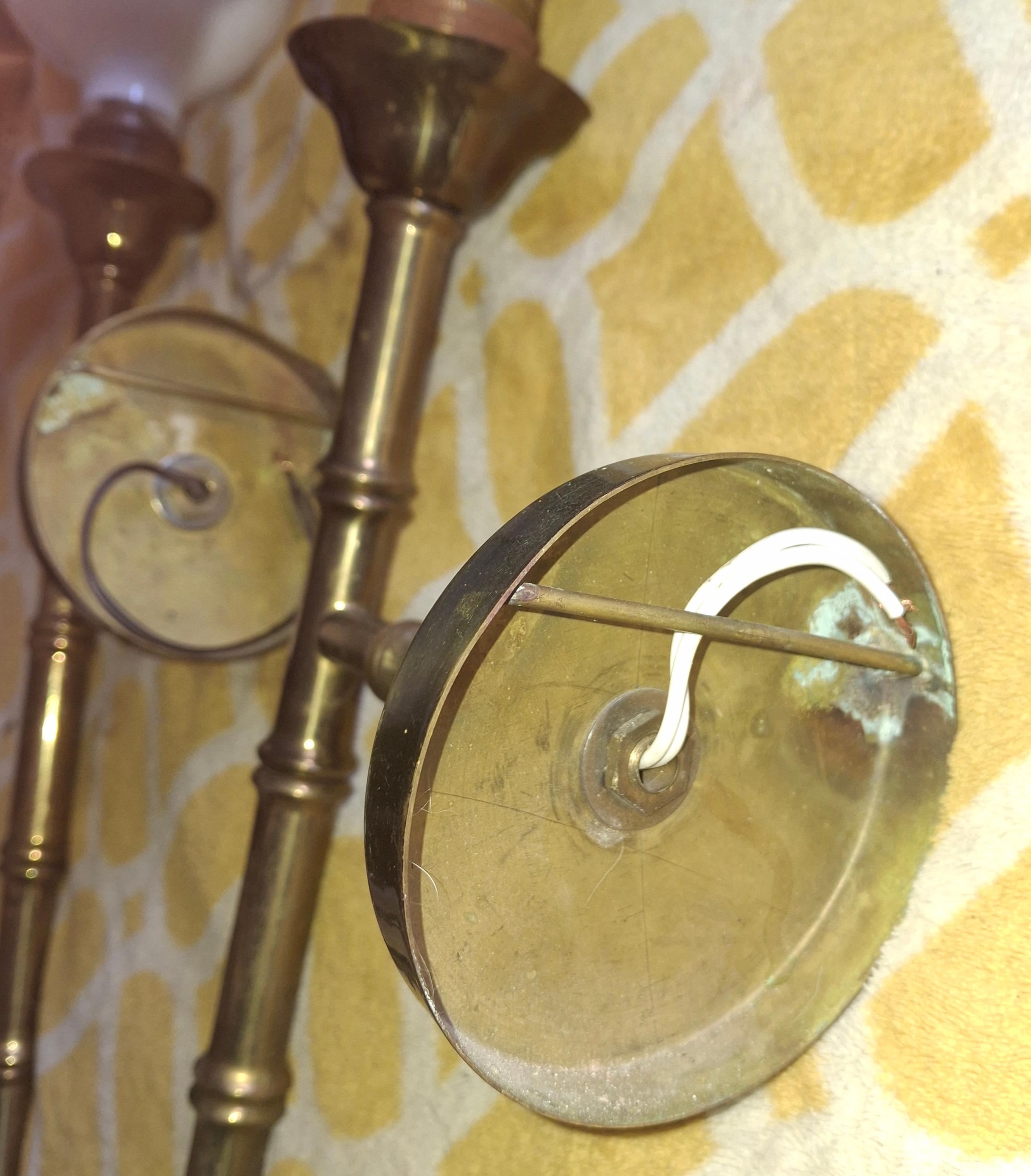 Pair 1950s Mid Century Tall Bronze Bamboo Wall Sconces by Maison Bagues France For Sale 1