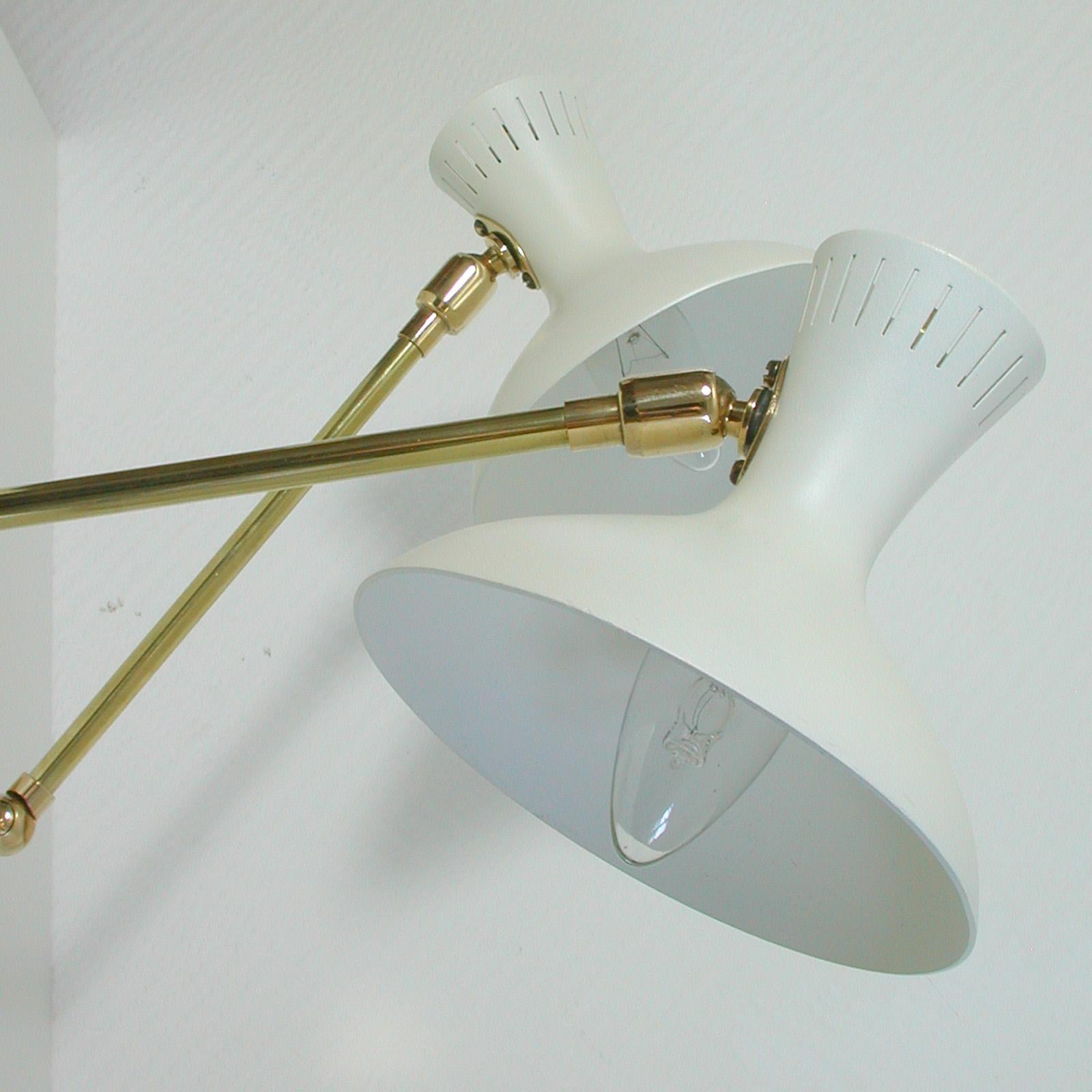 Pair of 1950s Midcentury White Brass French Articulating Potence Sconces For Sale 4
