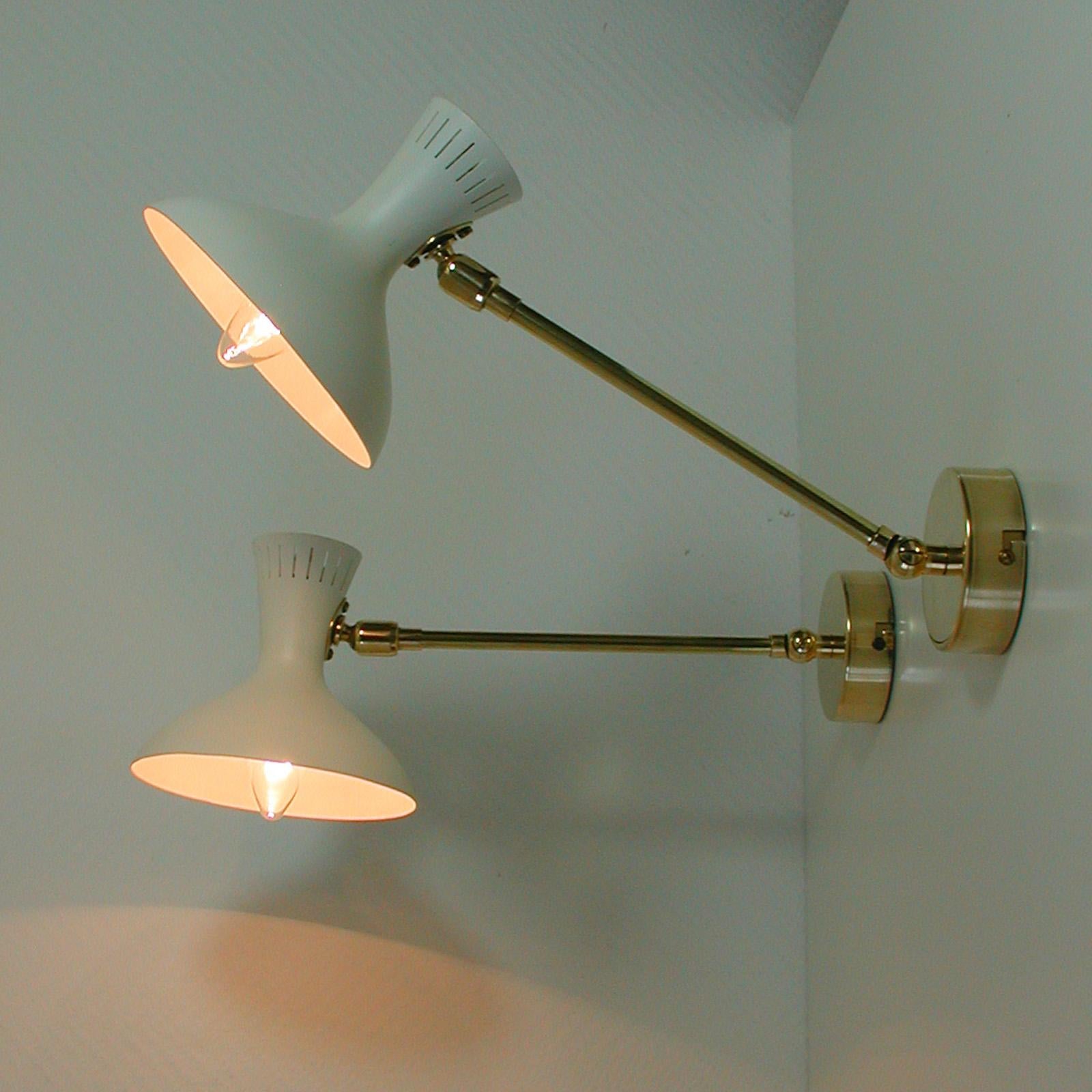Pair of 1950s Midcentury White Brass French Articulating Potence Sconces For Sale 6