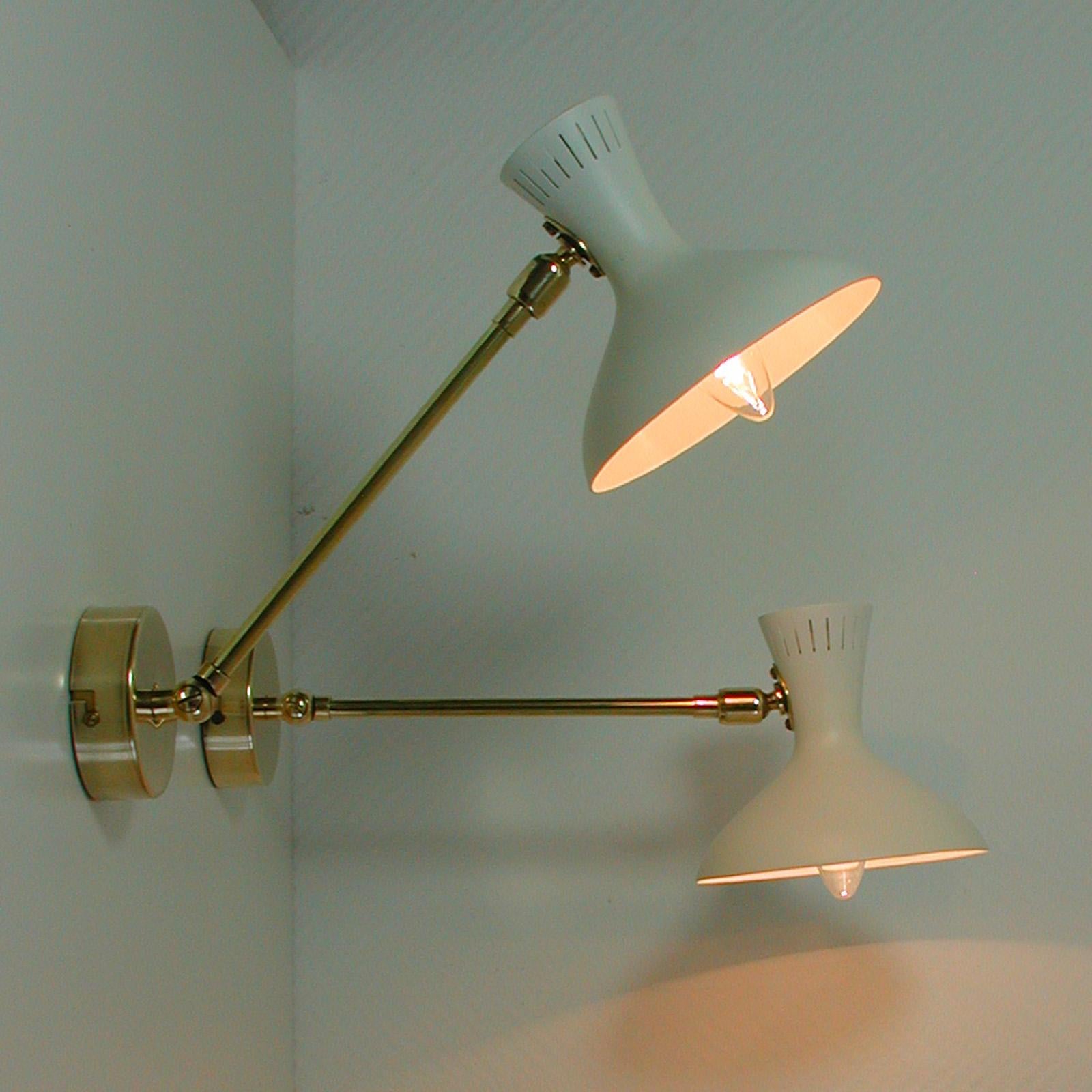 Pair of 1950s Midcentury White Brass French Articulating Potence Sconces For Sale 9