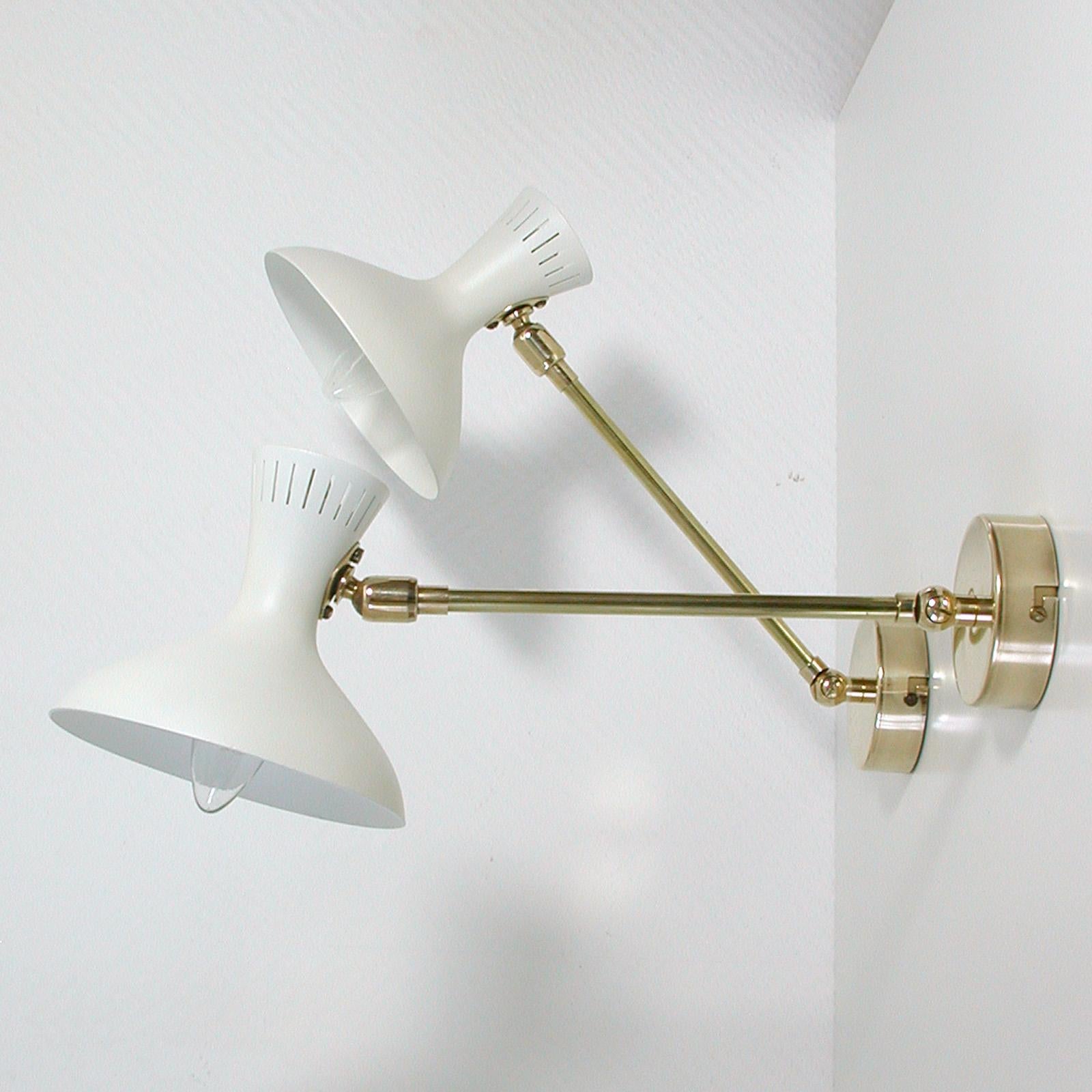 Mid-Century Modern Pair of 1950s Midcentury White Brass French Articulating Potence Sconces For Sale