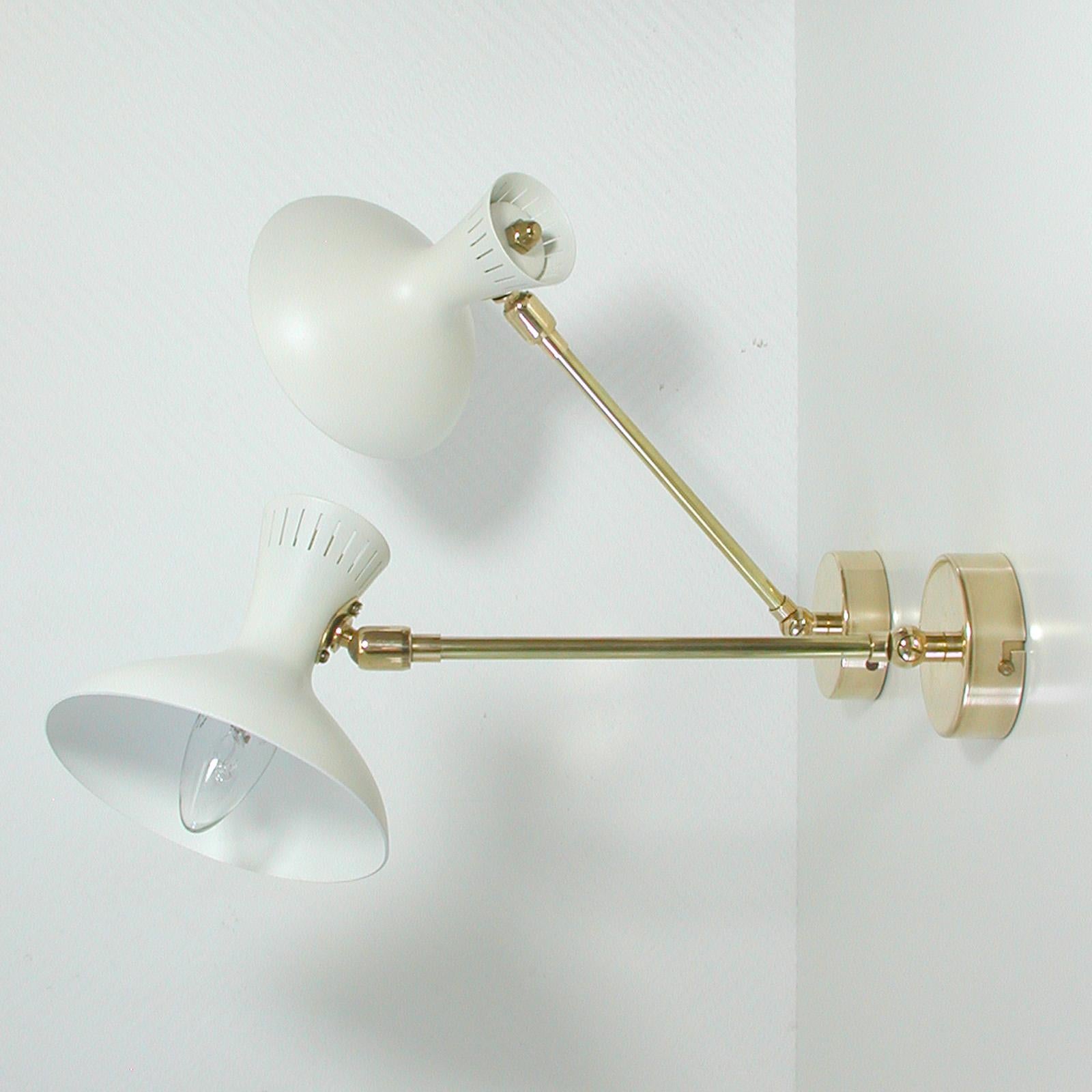 Mid-20th Century Pair of 1950s Midcentury White Brass French Articulating Potence Sconces For Sale